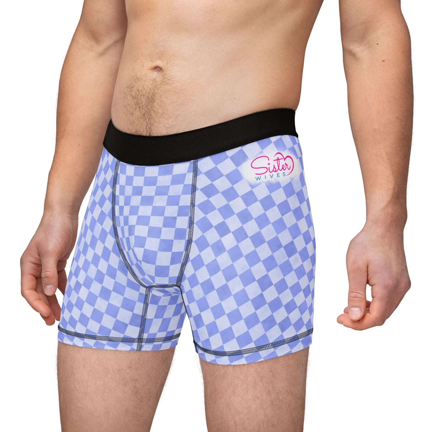 Blue Checker Men’s Boxer Briefs | Aesthetic Stretch Underwear | ENM & Polyamory Friendly Sisterwives Loungewear