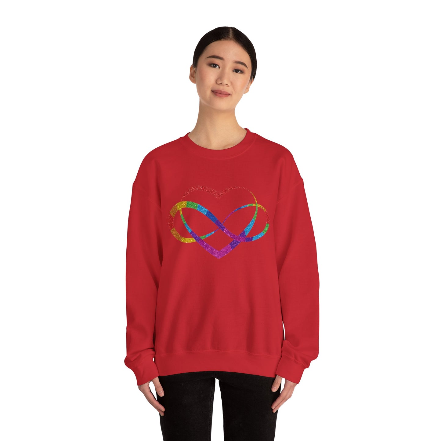Infinity Heart Crewneck Sweatshirt | Polyamory & ENM Symbol Pullover | LGBTQ+ Inclusive Chosen Family Apparel | Cozy Pride Sweatshirt