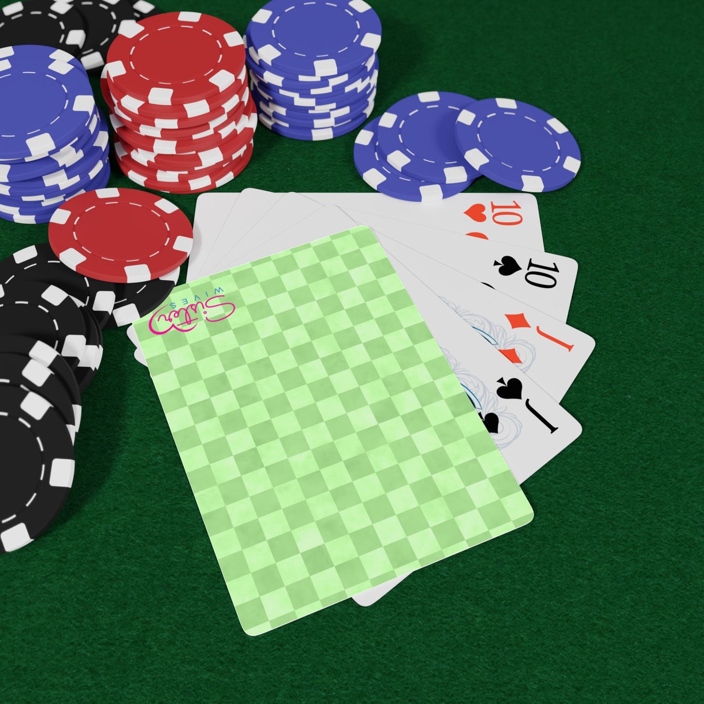 Green Checkered Poker Playing Cards – Modern Game Night Deck, Polyamory & ENM Friendly Playing Cards, Swinger Lifestyle Gift