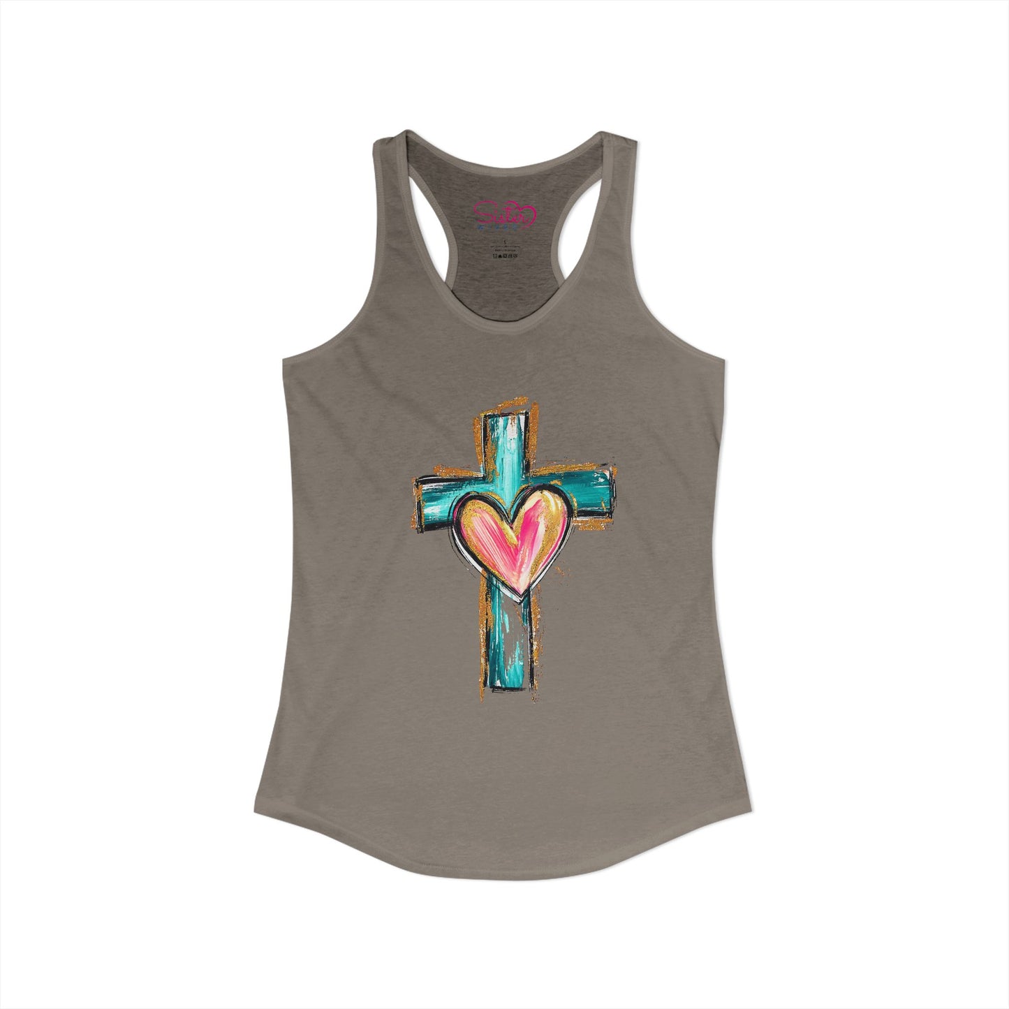 Cross with Heart Racerback Tank | Inclusive Faith Tank Top | Chosen Family Christian Apparel | Love-Centered Spiritual Summer Shirt