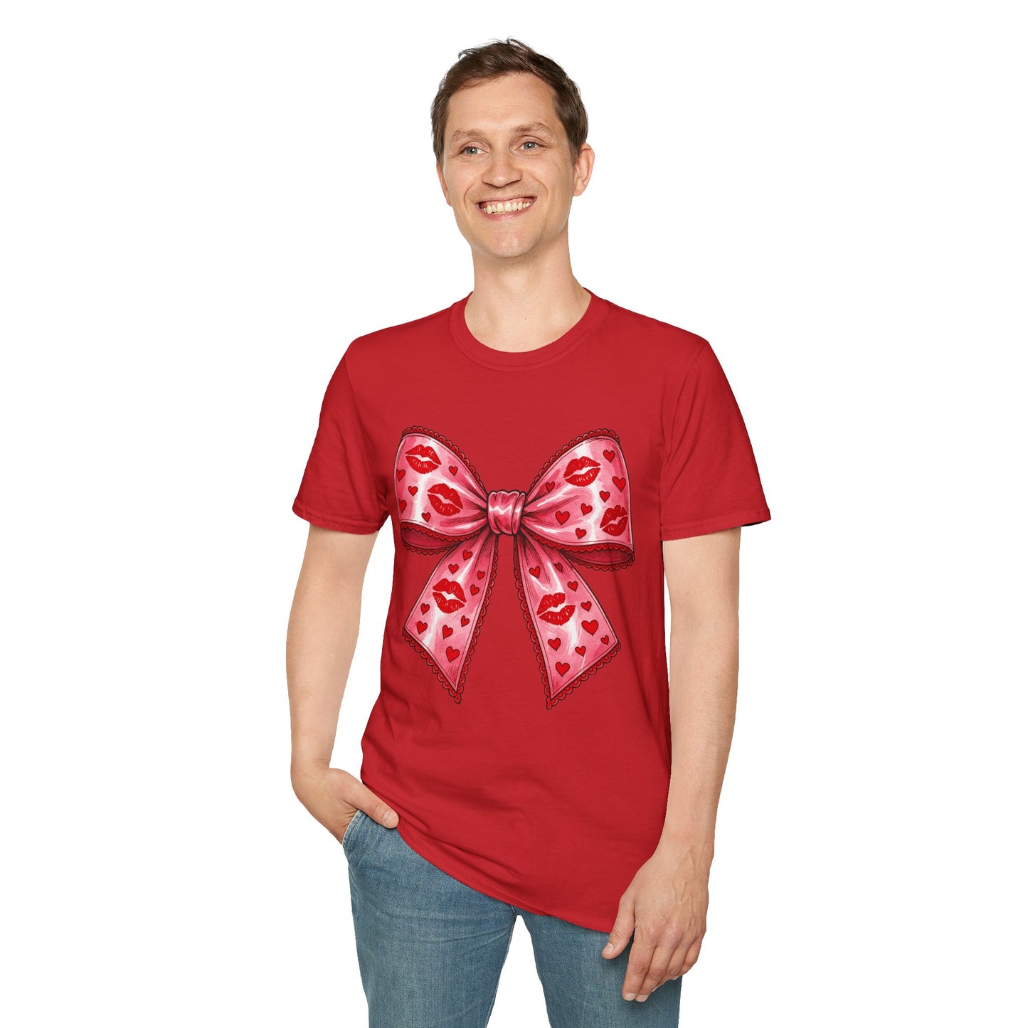 Red Coquette Bow Shirt – Flirty Valentine Bow T-Shirt, Polyamory ENM Non-Monogamy Symbol Tee, Unisex Gildan 64000