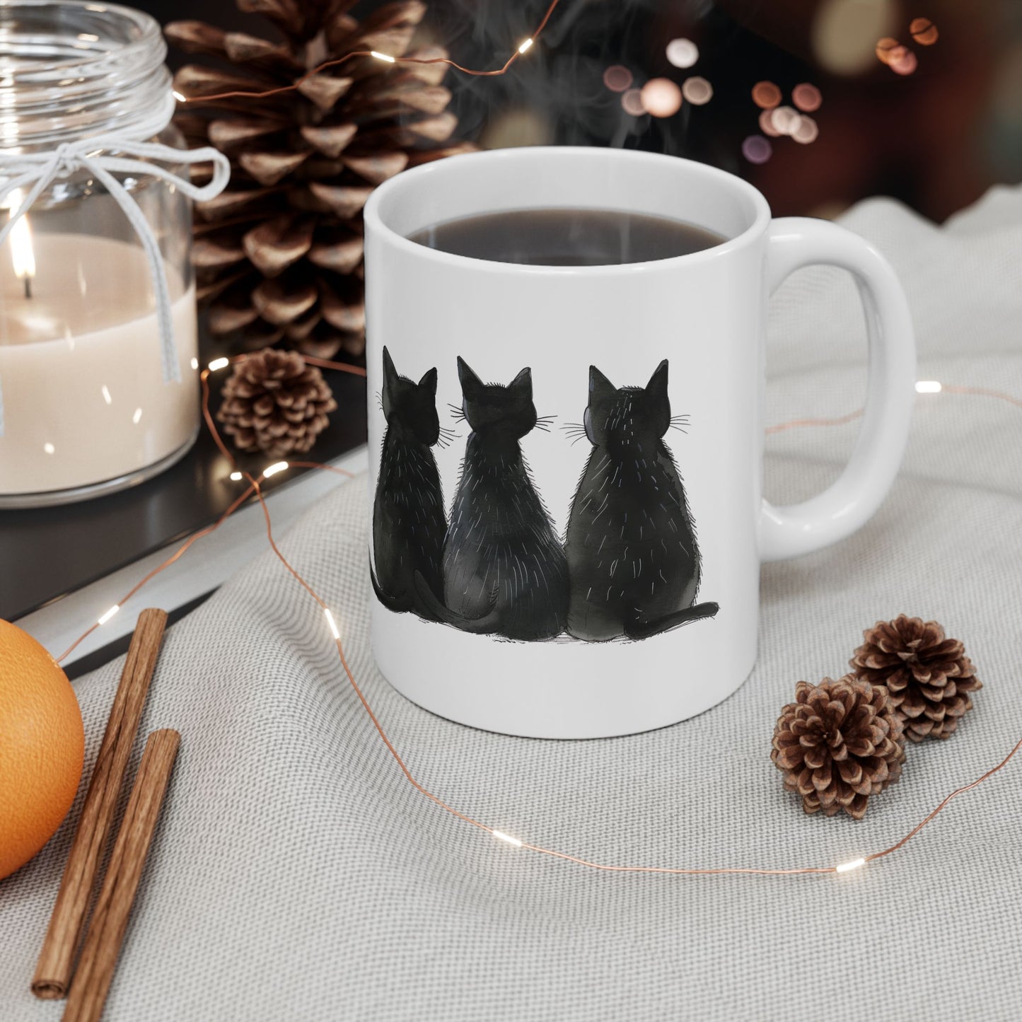 Three Black Cats Mug | Chosen Family Coffee Cup | Polyamory & Sisterwives Symbol Mug | Ethical Non-Monogamy Gift | Cozy Ceramic Mug