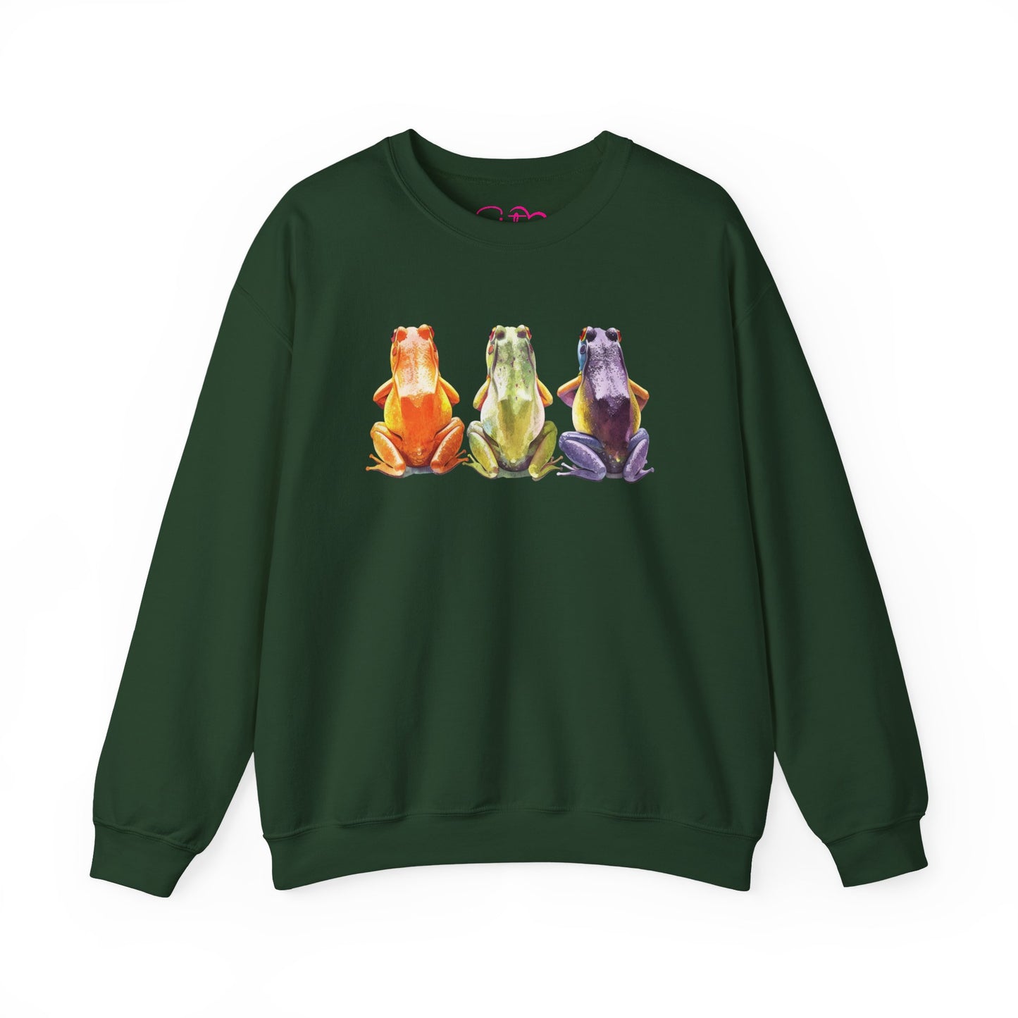 Three Frogs Crewneck Sweatshirt | Chosen Family Symbol Pullover | Polyamory & ENM Cozy Apparel | Whimsical Nature Graphic Sweatshirt