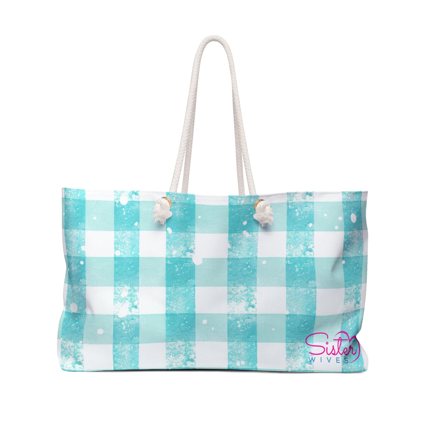 Teal Gingham Weekender Tote Bag | Soft Aesthetic Travel Bag | Sisterwives Polyamory Overnight Tote | Ethical Non-Monogamy Gift