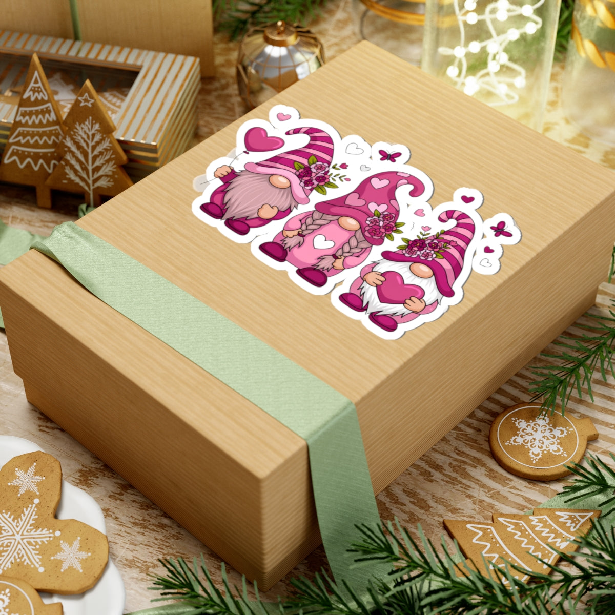 Valentine’s Throuple Gnome Kiss-Cut Sticker | Polyamory ENM Pride Vinyl Decal | Chosen Family Gnomes | Swinger & Non-Monogamy Love Sticker