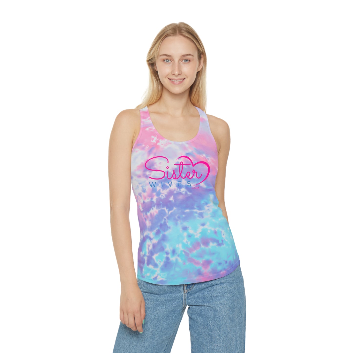 Sister Wives Logo Tie-Dye Tank Top, Summer Casual Wear, Graphic Tee for Bachelorette, Birthday Gift, Festival Style Top, Sister Wife Tank Top