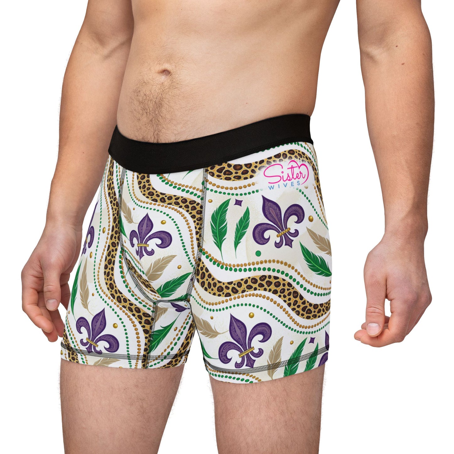 Mardi Gras Cheetah Print Men’s Boxer Briefs | Polyamory ENM Pride Underwear, Matching Couples Underwear