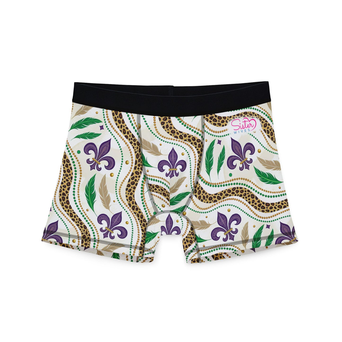Mardi Gras Cheetah Print Men’s Boxer Briefs | Polyamory ENM Pride Underwear, Matching Couples Underwear