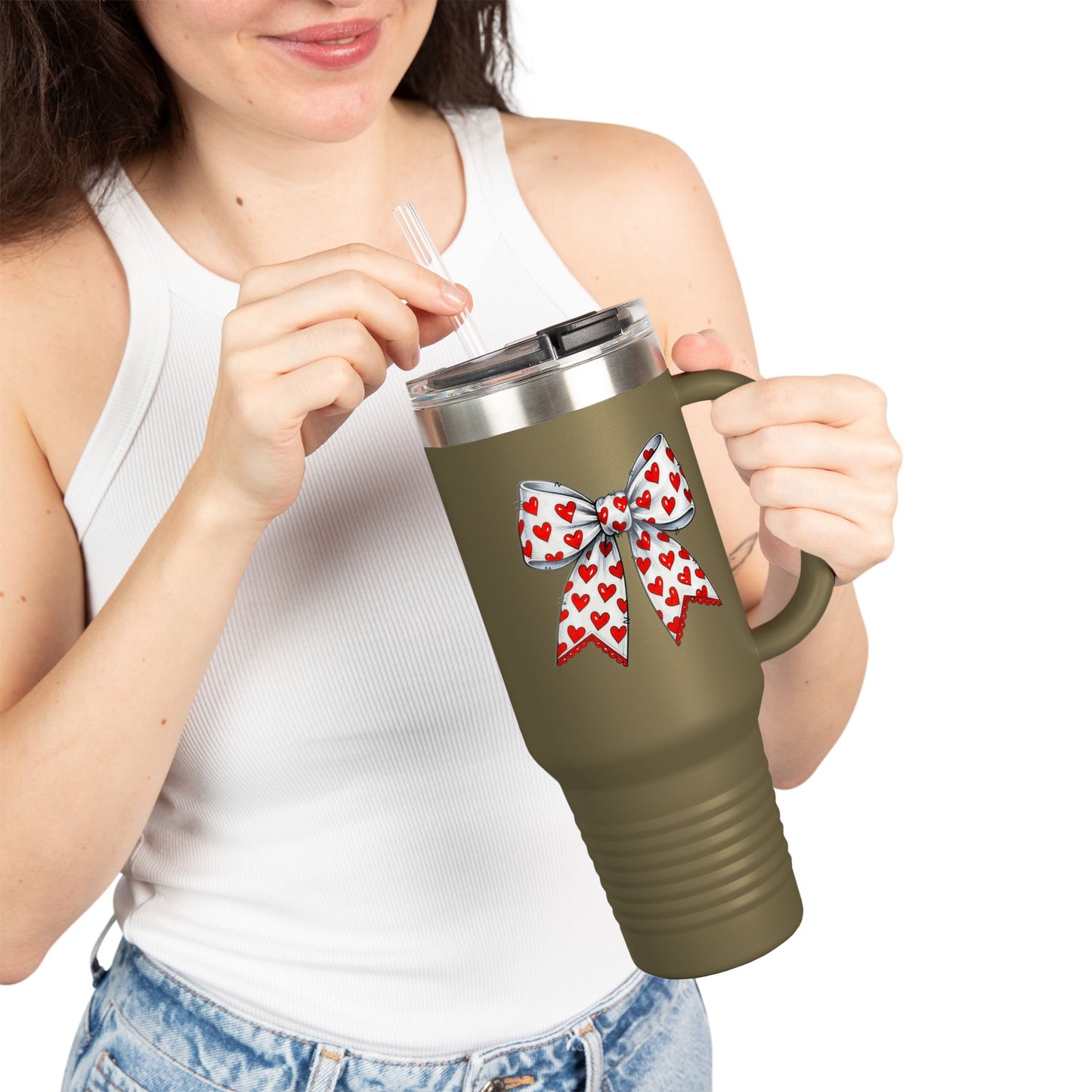Coquette Bow 40oz Insulated Travel Mug – Coquette Aesthetic Stainless Steel Tumbler with Straw | Cute Feminine BPA-Free Cup