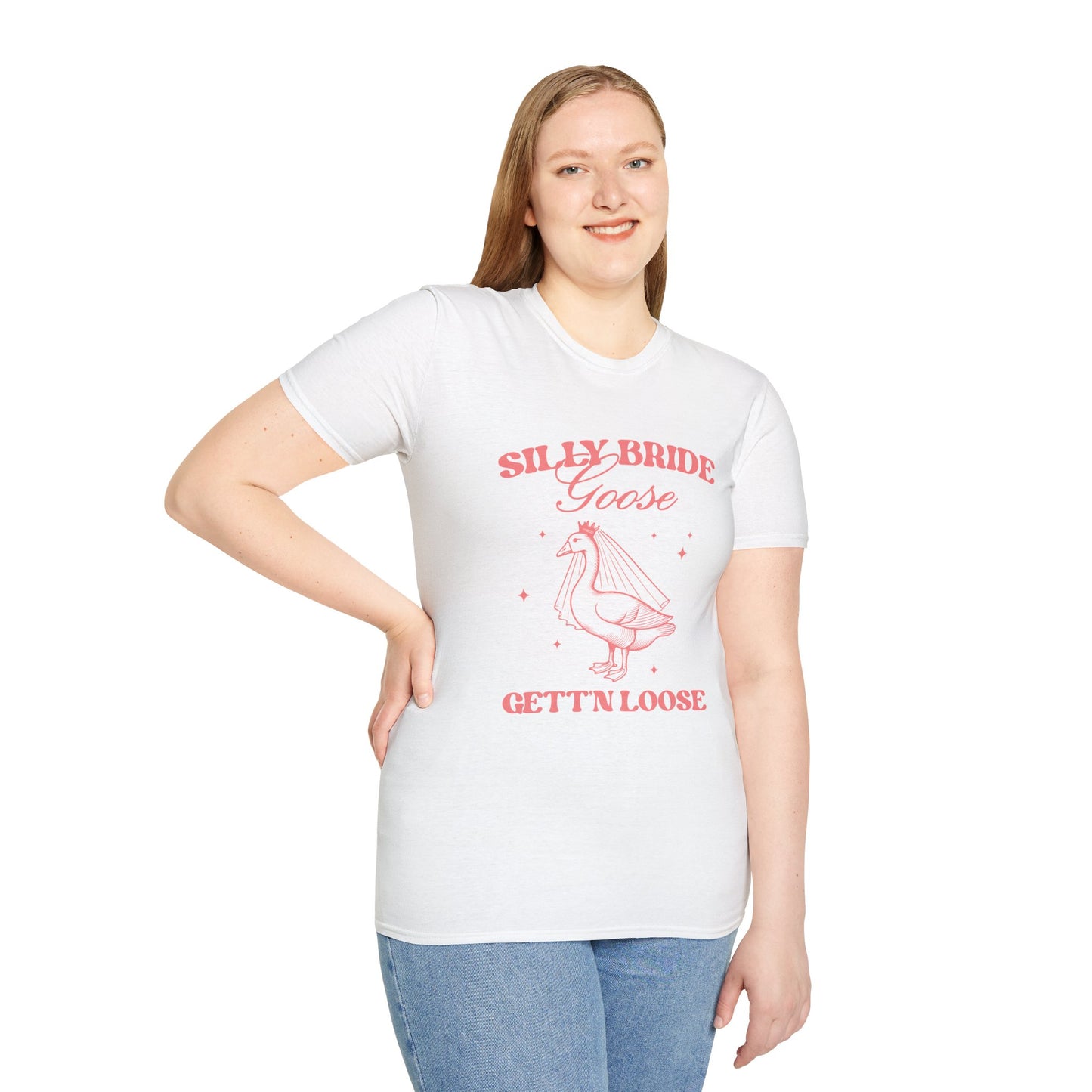 Silly Bride Goose Gettin Loose Shirt – Funny Bachelorette Party Tee, Bride Humor Wedding Shirt, Poly-Friendly Unisex Gildan 64000