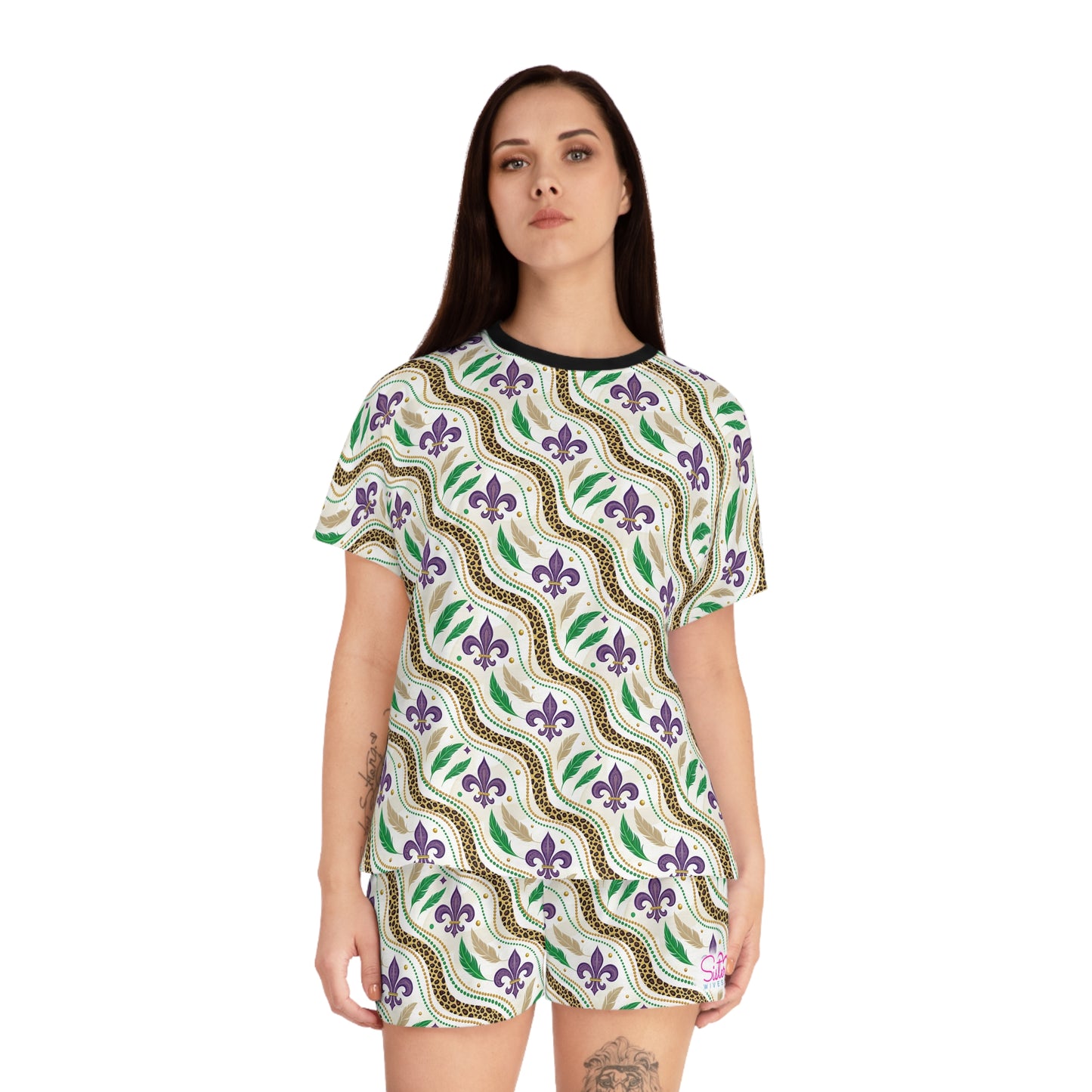 Mardi Gras Leopard Print Pajama Set – Animal Print Short Sleeve Sleepwear, Polyamory Friendly ENM Lounge Set, Bold Festival Pajamas