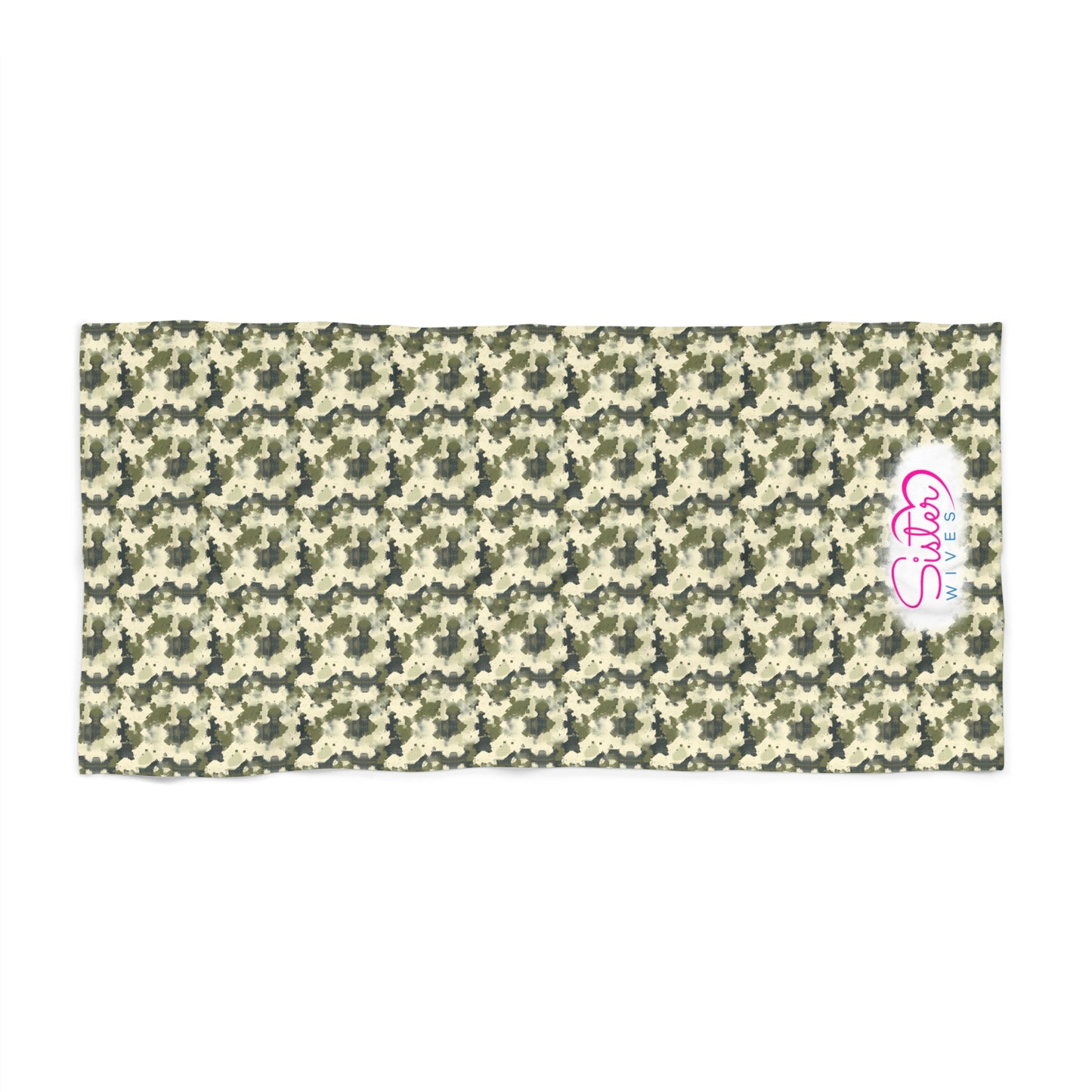 Green Camo Checkered Beach Towel | Polyamory & ENM Friendly | Neutral Aesthetic Lifestyle Towel | Cruise, Resort & Pool Towel | Sisterwives Collection