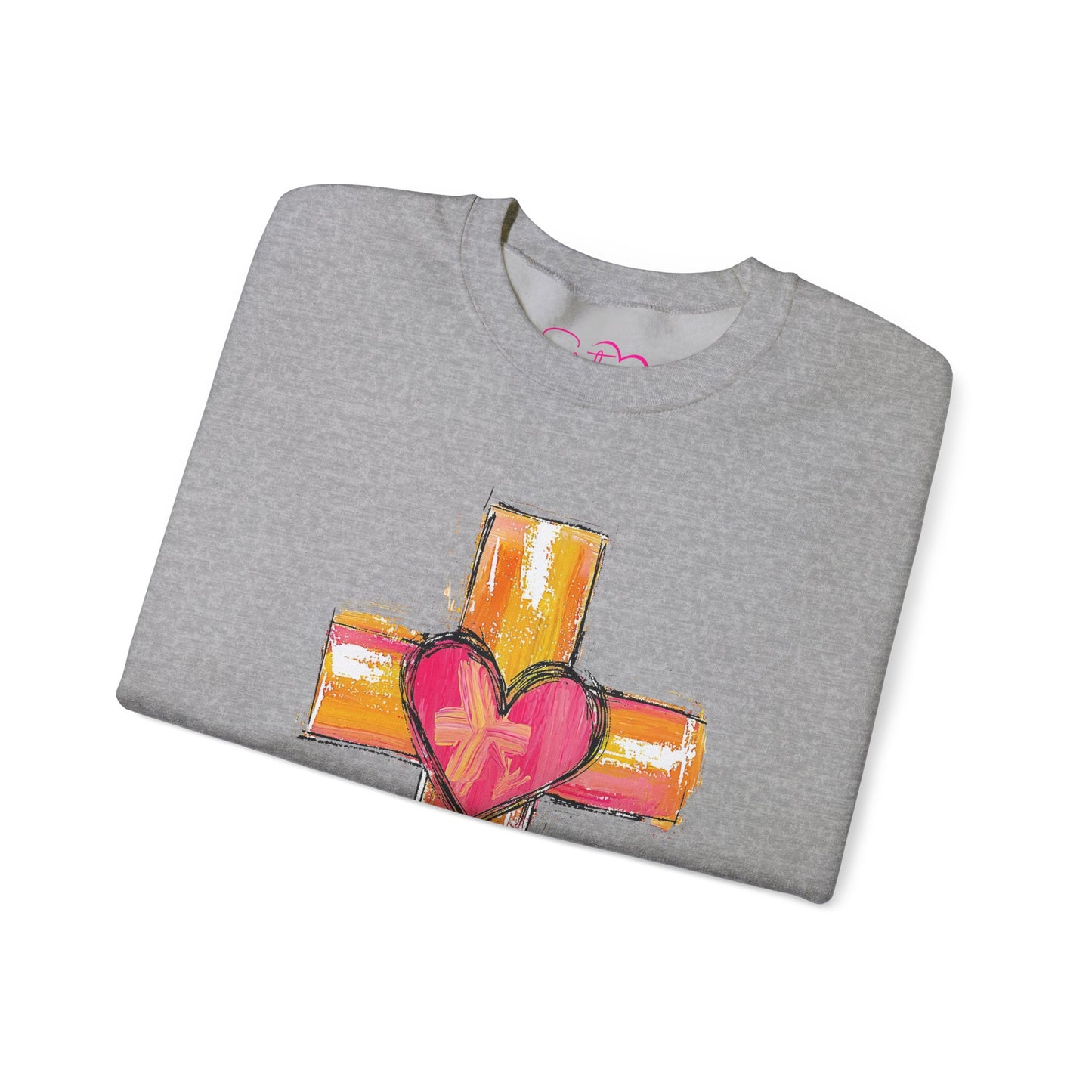 Cross with Heart Crewneck Sweatshirt | Love-Centered Faith Pullover | Inclusive Christian Apparel | Cozy Spiritual Sweatshirt