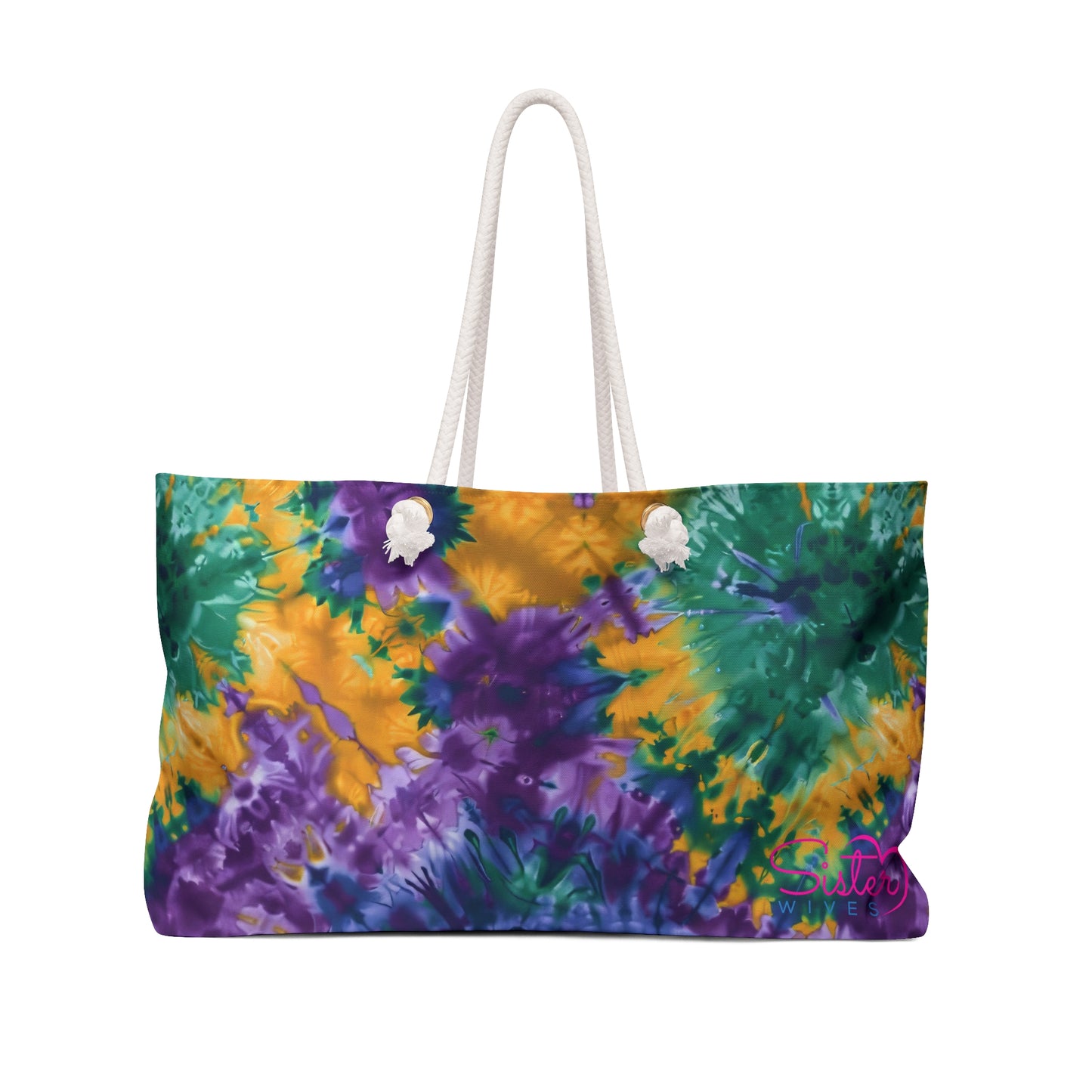 Mardi Gras Tie-Dye Weekender Bag | Polyamory ENM Friendly Travel Tote | Matching Couple & Throuple Overnight Bag | Festival & Cruise Carryall