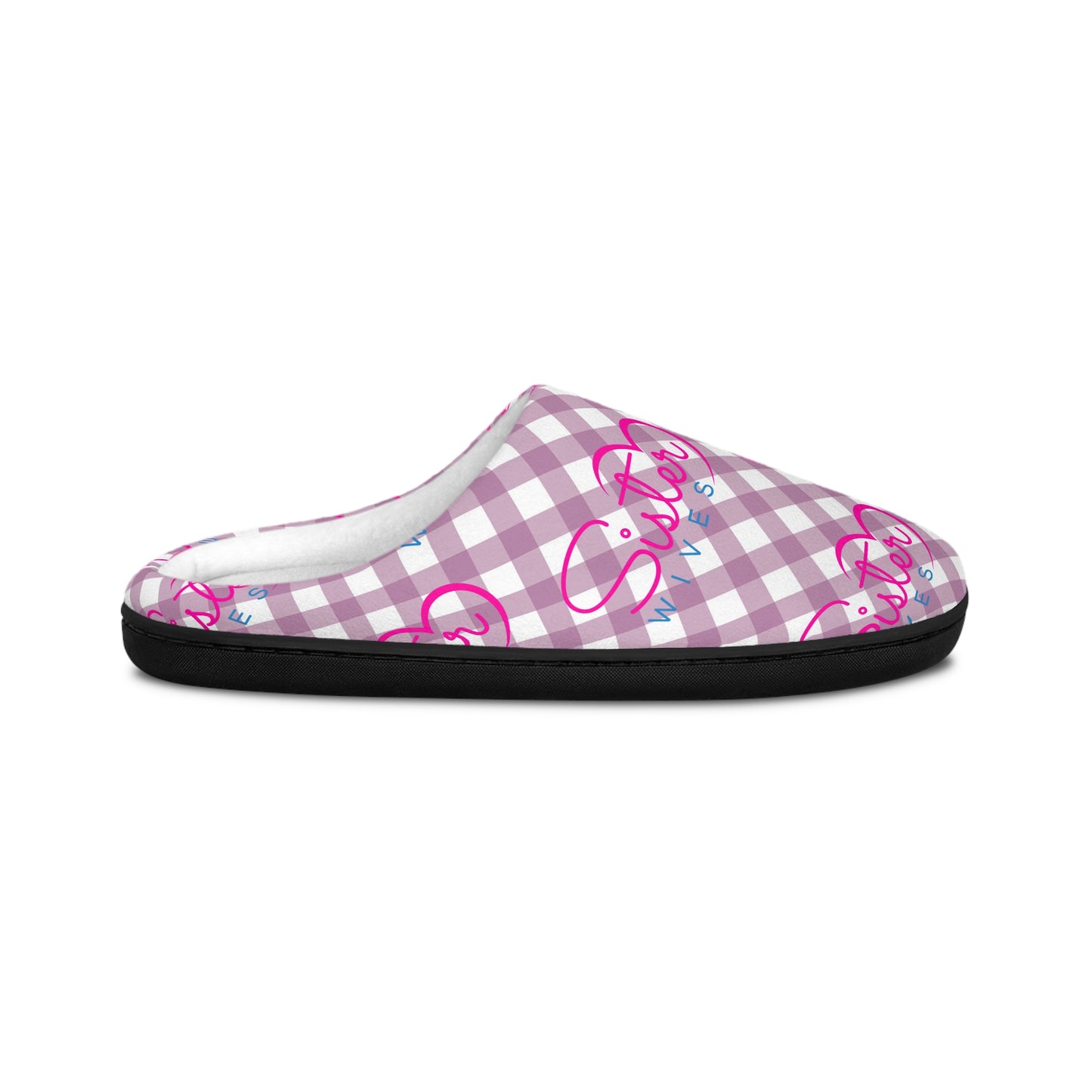Purple Gingham  Sisterwives Logo Indoor Slippers  Cozy Slip-On House Shoes