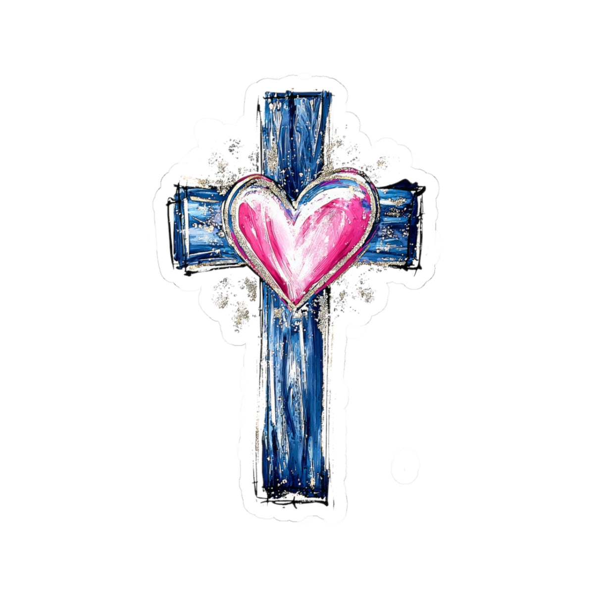 Cross With Heart Kiss Cut Sticker – Faith Inspired Vinyl Sticker | Love & Grace Christian Decal | Laptop Water Bottle Sticker