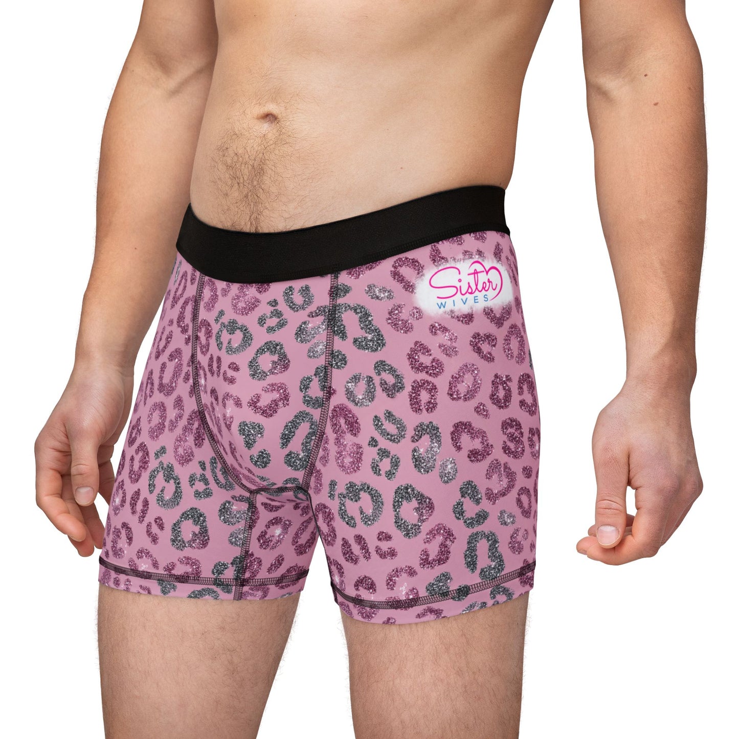 Men’s Valentine’s Leopard Boxer Briefs – Pink Heart Leopard Boxers, Polyamory & Swinger Friendly Underwear, ENM Pride, Matching Couples Sets Available