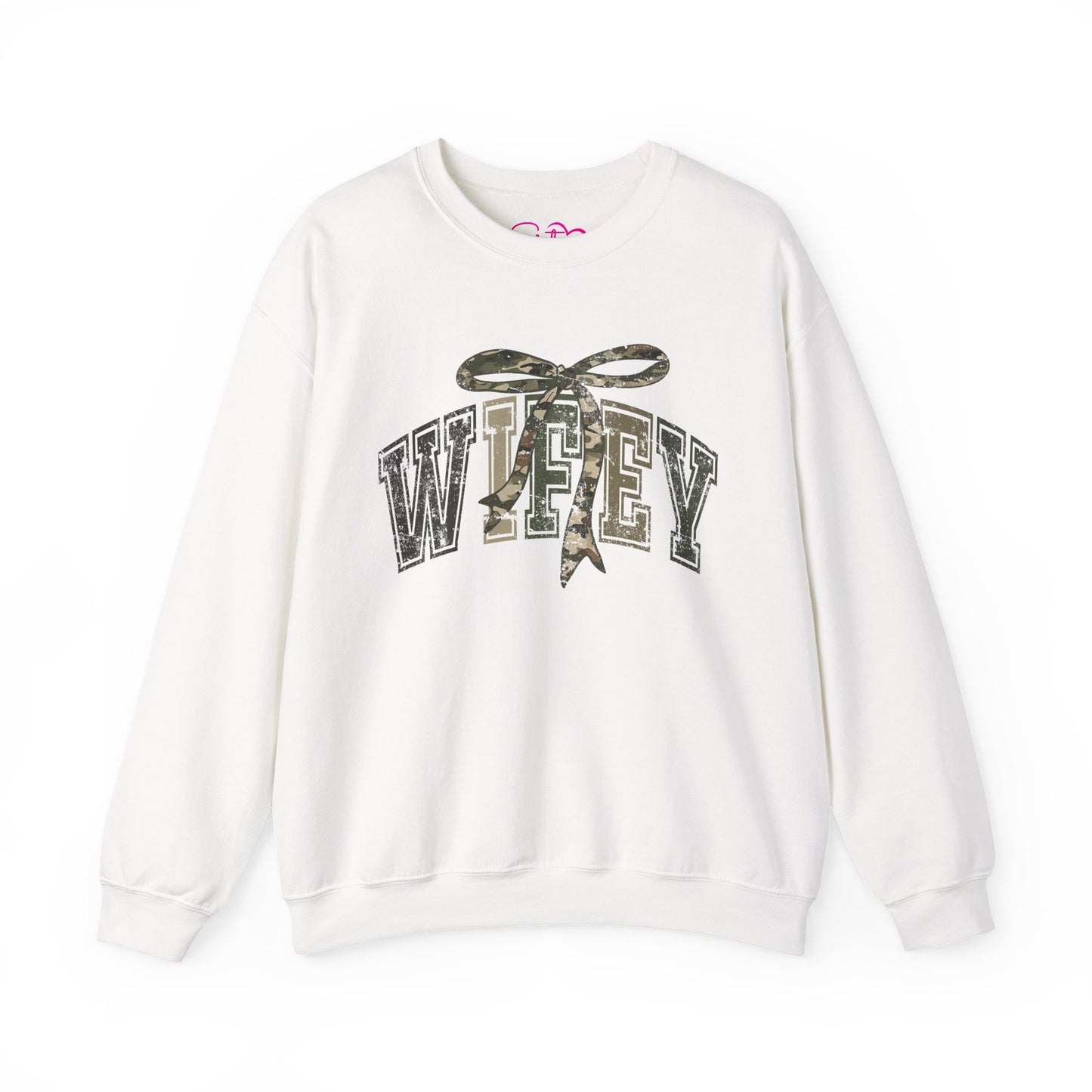Wifey Sweatshirt with Camo Bow | Sister Wife Crewneck | Polyamory & ENM Lifestyle Apparel | Cozy Unisex Wifey Pullover