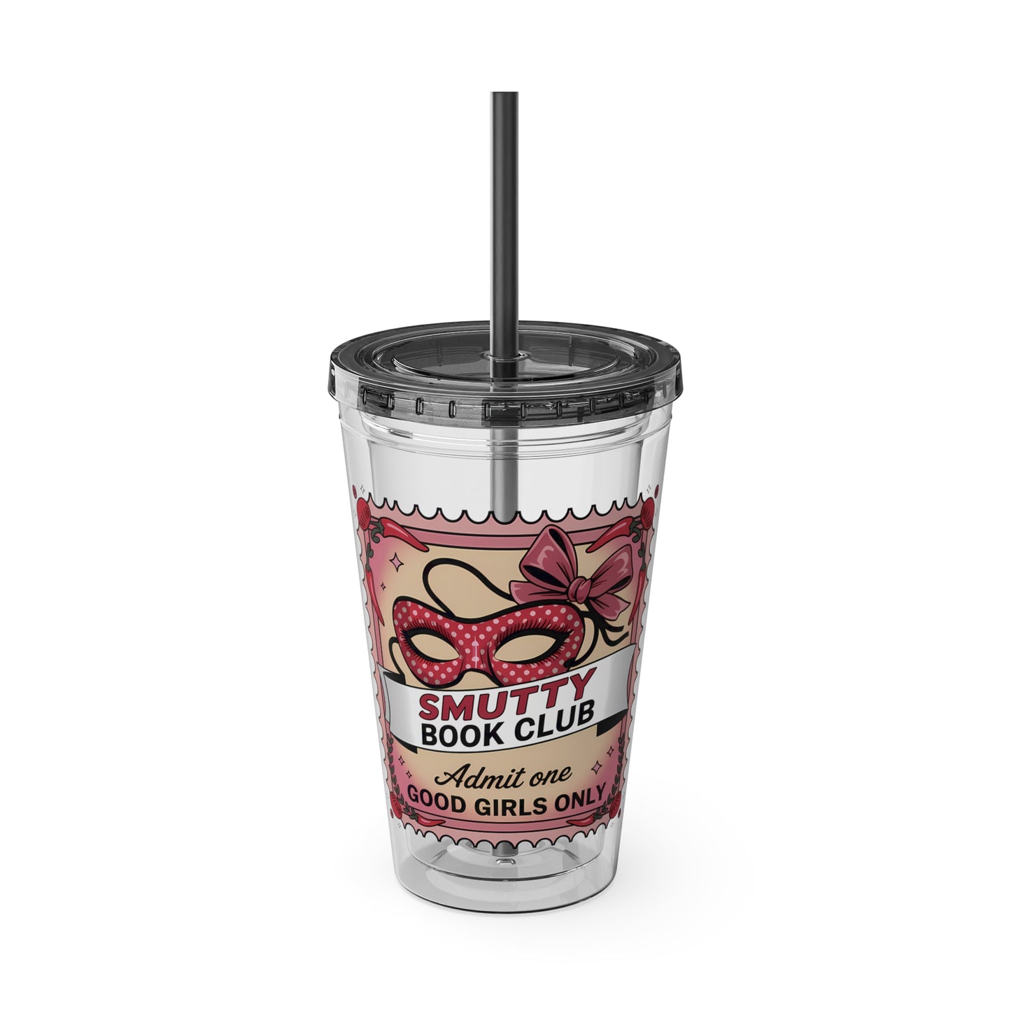 Admit One: Smutty Book Club – 16oz Sunsplash Tumbler | Polyamory Pride Cup | ENM Lifestyle Drinkware | Swinger Aesthetic Travel Cup | Spicy Romance Reader Gift | Poly, Open Relationship,...
