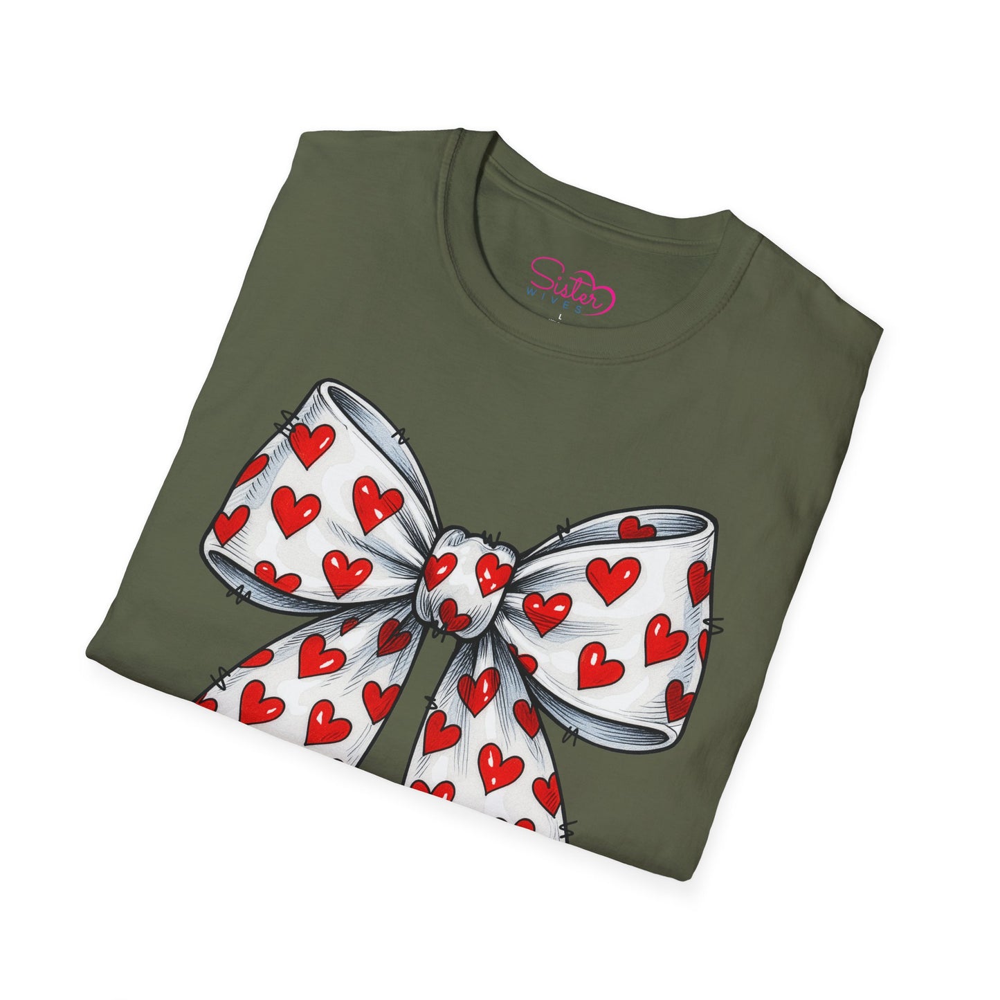 Valentine's Day Red Coquette Bow Shirt – Flirty Valentine Bow T-Shirt, Polyamory ENM Non-Monogamy Symbol Tee, Unisex Gildan 64000