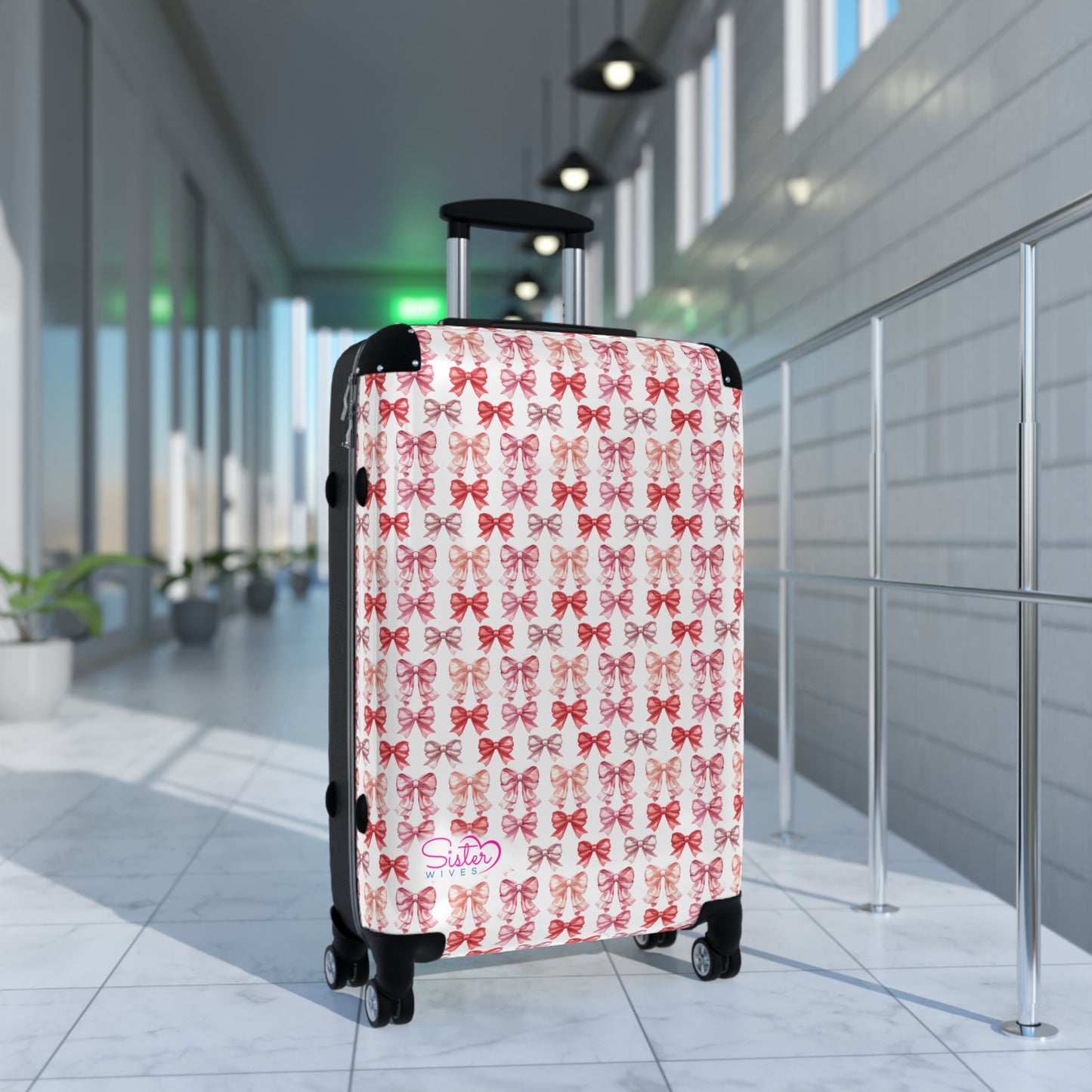 SisterWives Coquette Pink & Red Bows Suitcase - Luggage, Travel Gear, Vacation Essential, Summer Adventure Bag, Stylish Travel Accessory