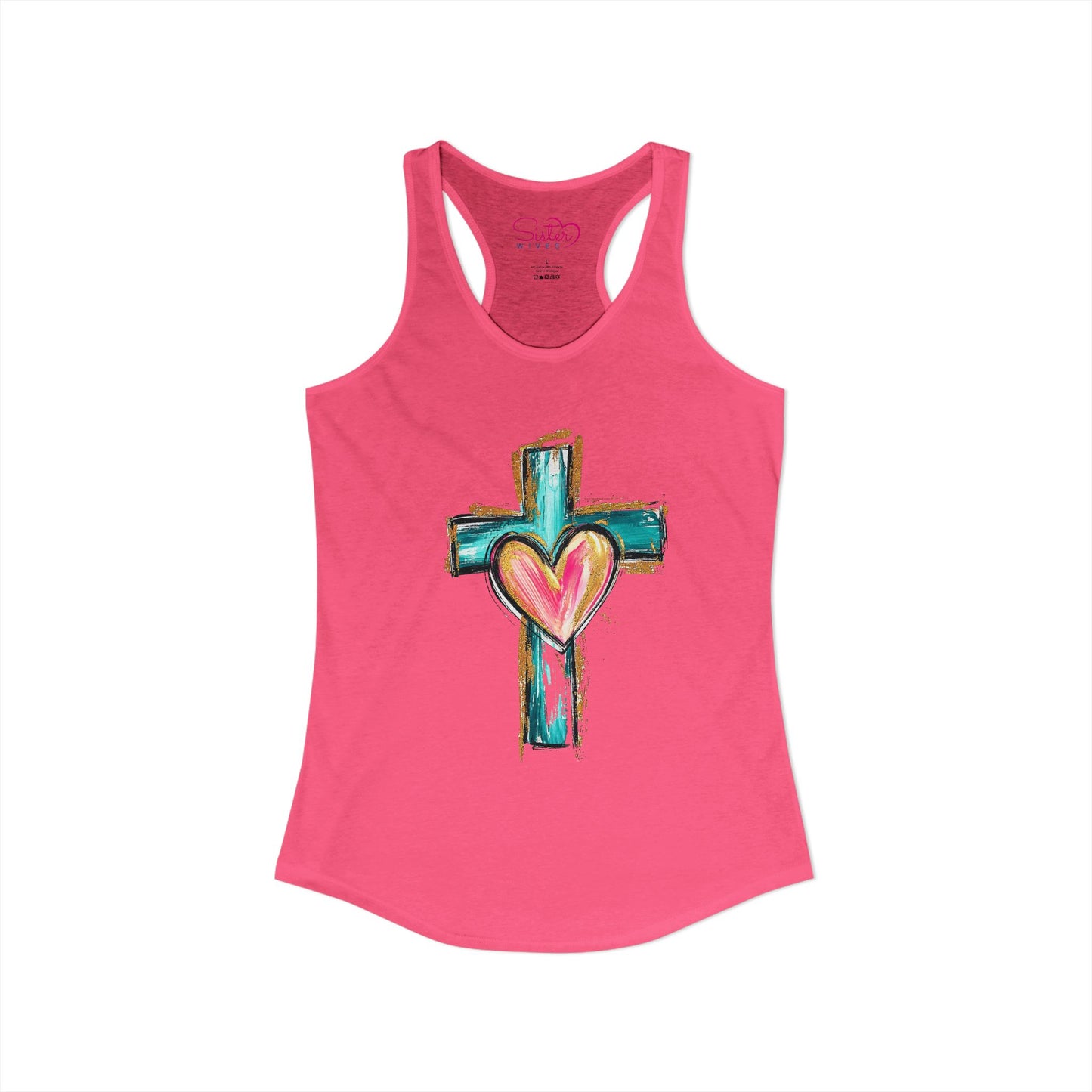 Cross with Heart Racerback Tank | Inclusive Faith Tank Top | Chosen Family Christian Apparel | Love-Centered Spiritual Summer Shirt