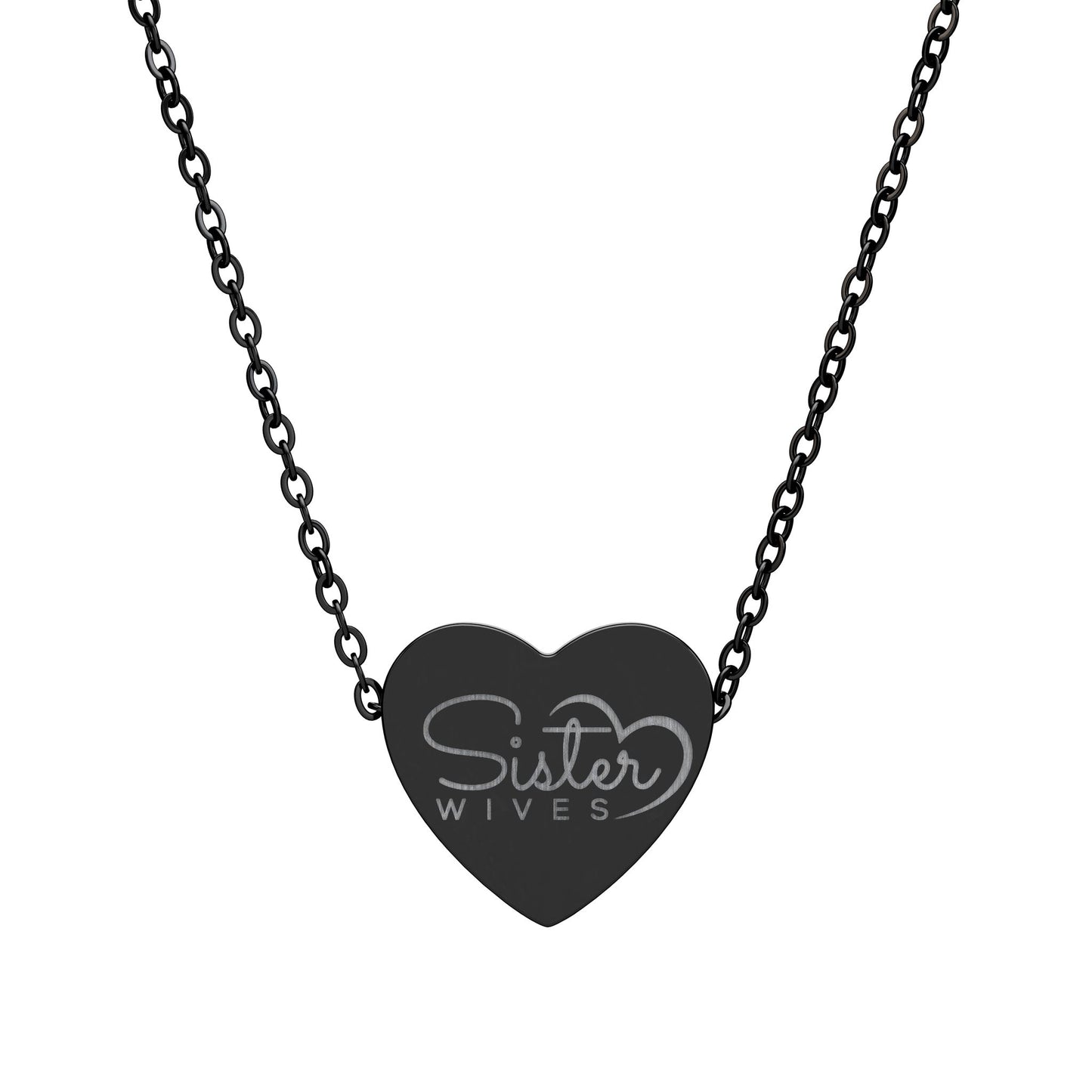 Sister Wives Logo Engraved Heart Necklace — 'Sister Wives' Script Pendant, Personalized Stainless Steel Gift
