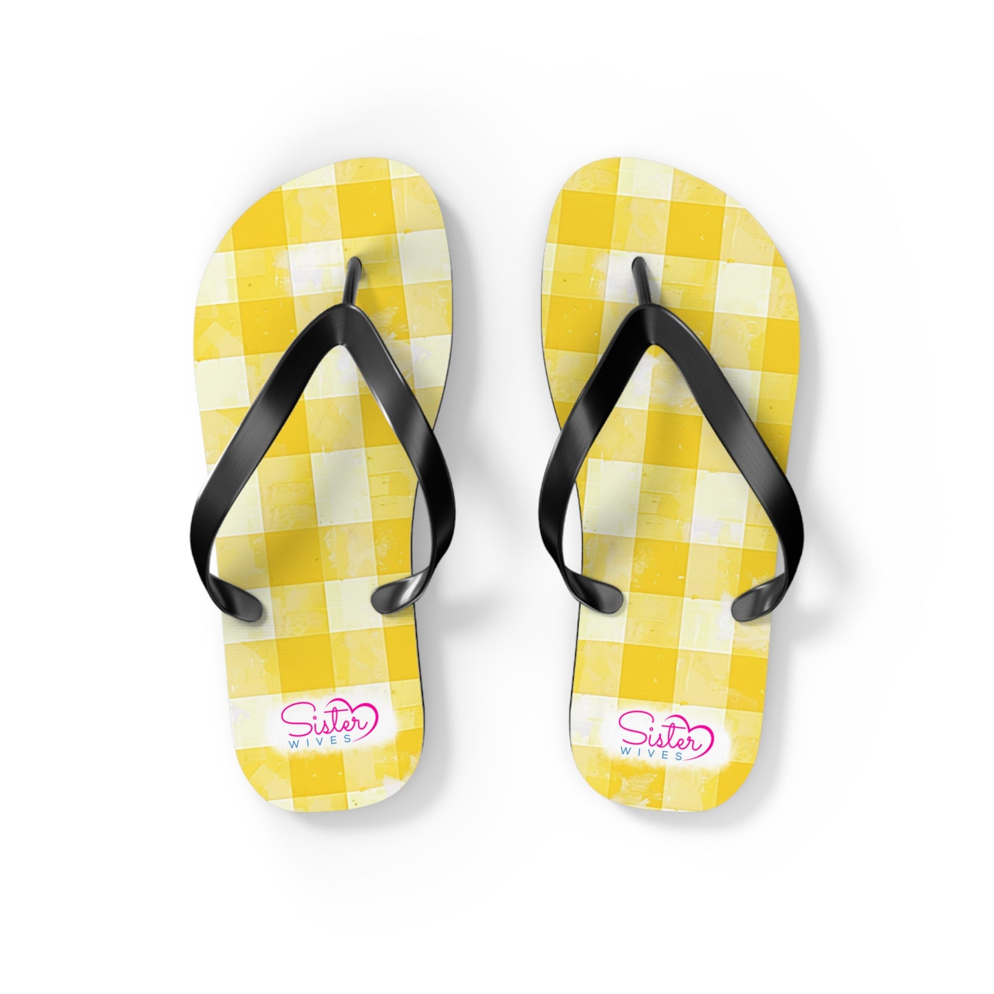 Cute Yellow Gingham Flip Flops for Women | Ethical Non Monogamy Lifestyle Summer Sandals