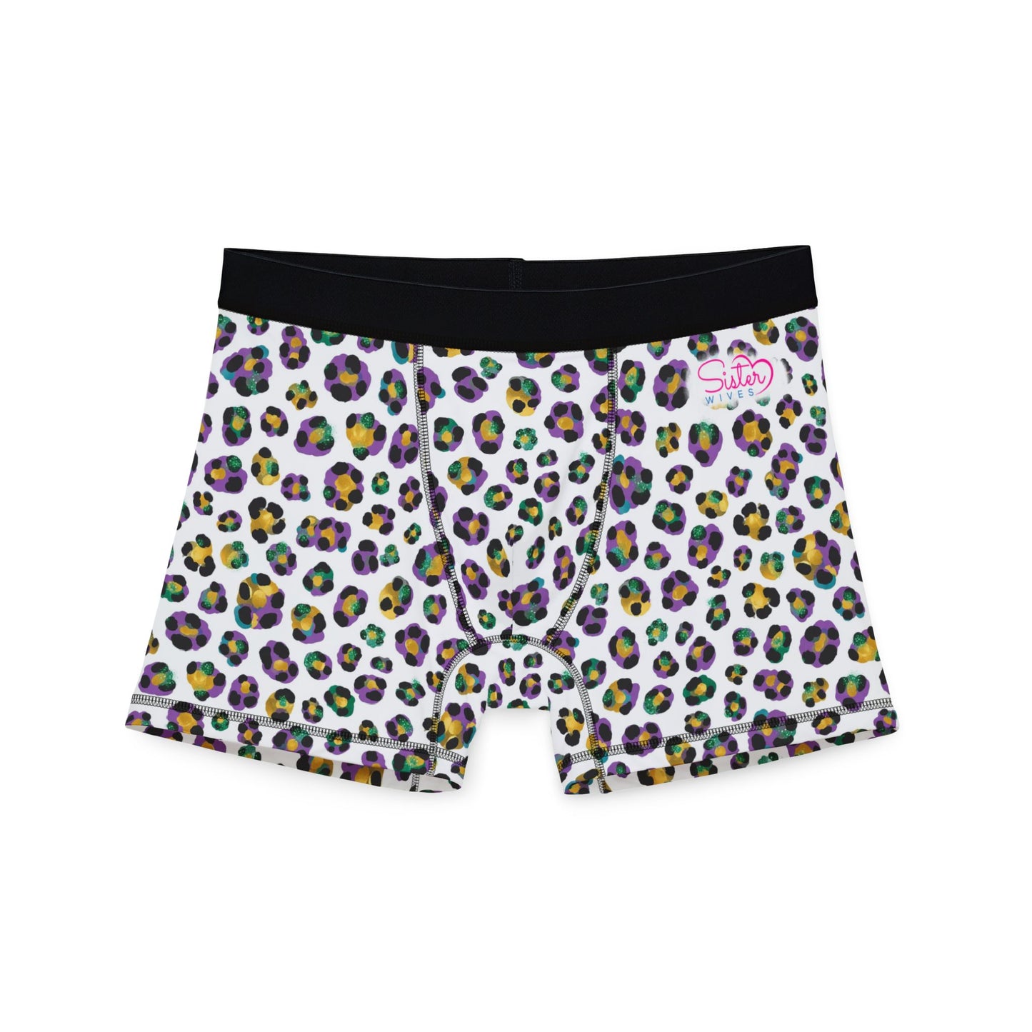 Mardi Gras Cheetah Print Men’s Boxer Briefs | Polyamory ENM Pride Underwear, Matching Couples Underwear