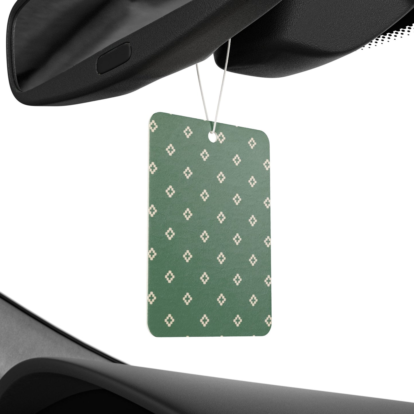 Green Geometric Car Air Freshener – Vintage Neutral Aesthetic Hanging Diffuser | Pine, New Car & Black Ice Scents
