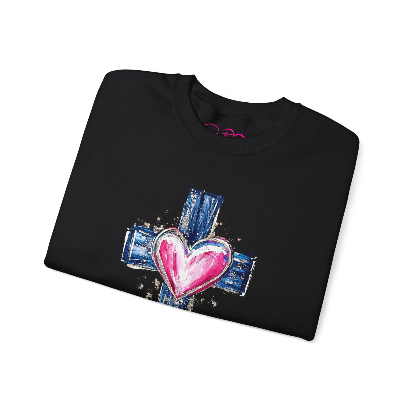 Cross with Heart Crewneck Sweatshirt | Love-Centered Faith Pullover | Inclusive Christian Apparel | Cozy Spiritual Sweatshirt