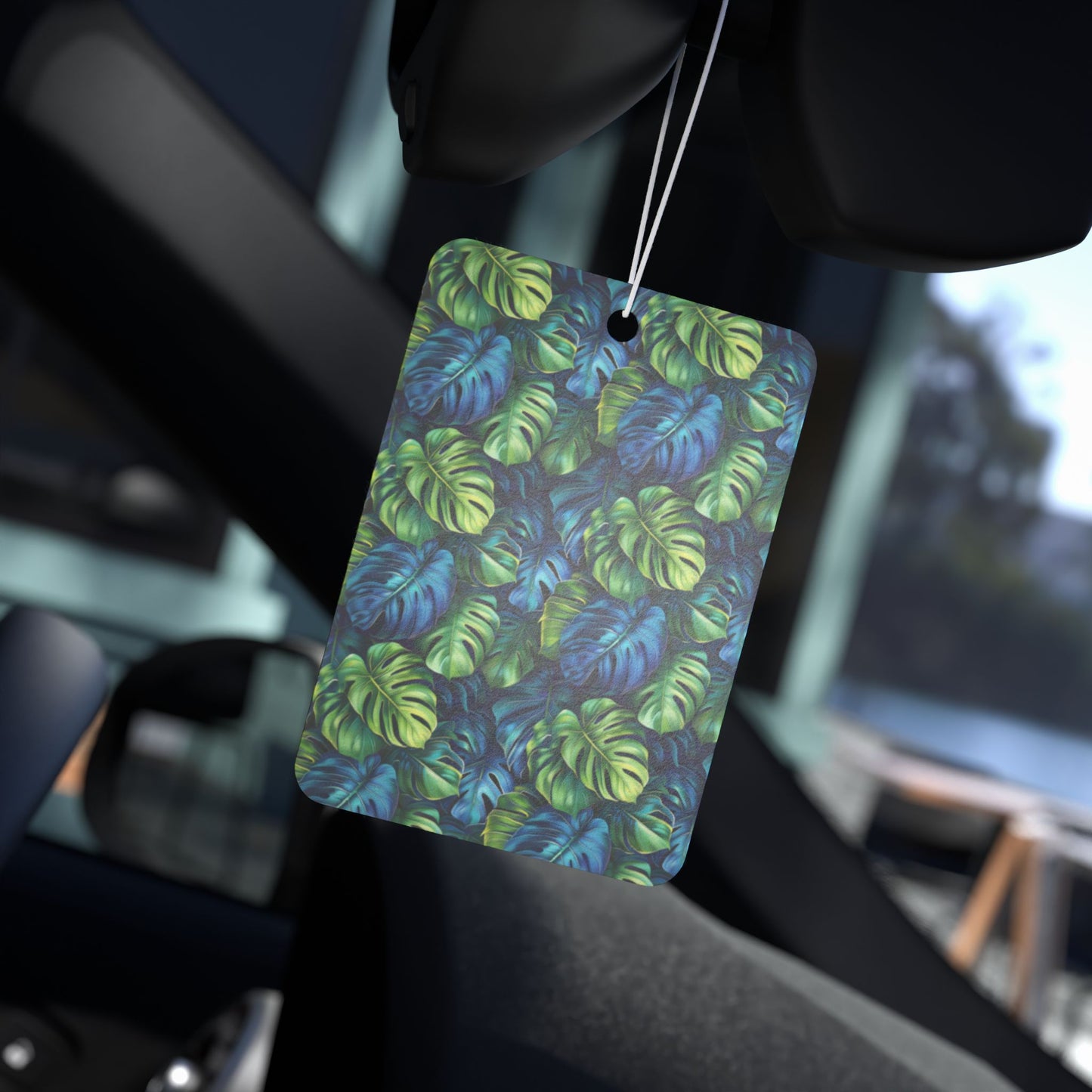 Tropical Leaf Car Air Freshener – Green Jungle Aesthetic Hanging Diffuser | Pine, New Car & Black Ice Scents