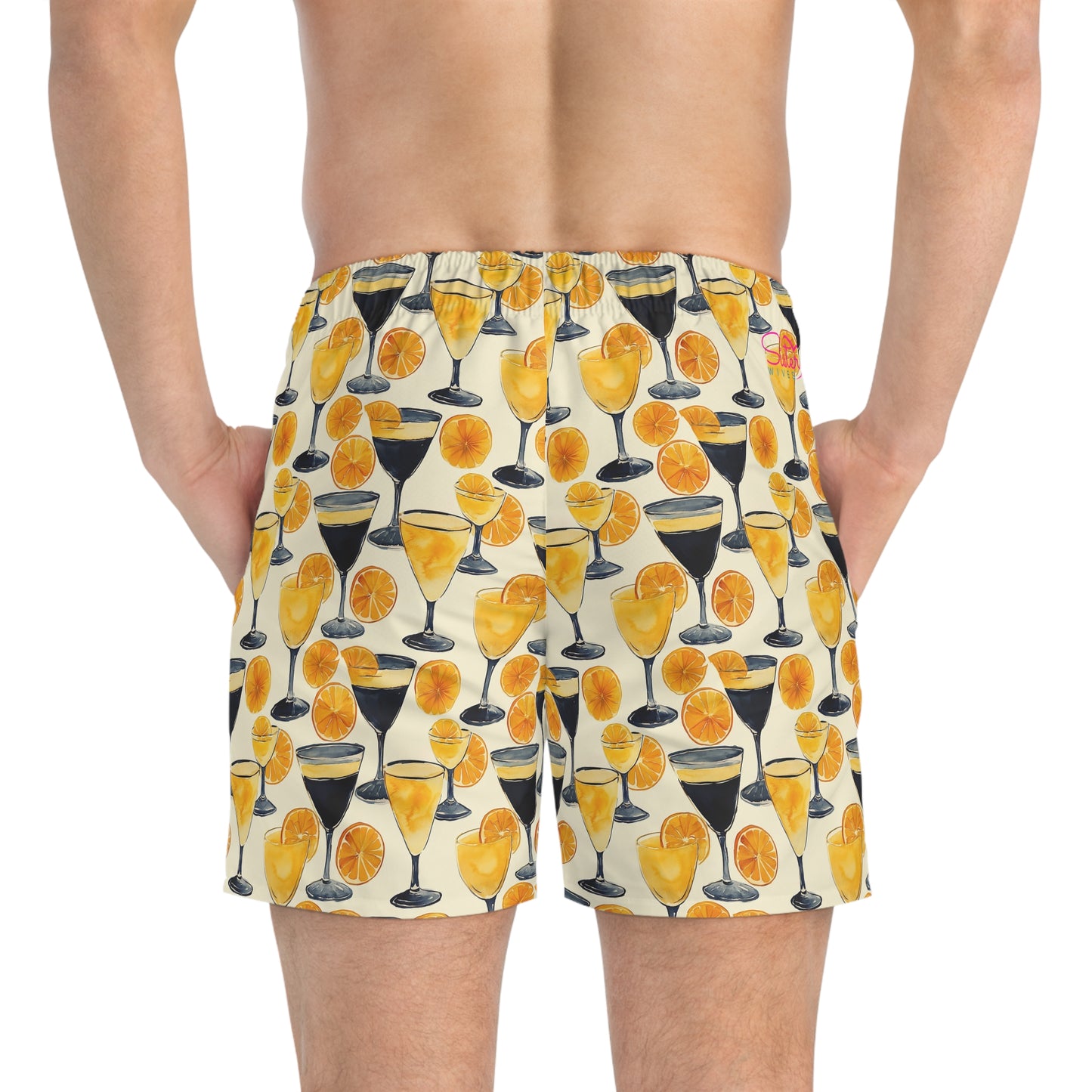 Men’s Cocktail Swim Trunks – Citrus Martini Resort Boardshorts | Polyamory ENM Lifestyle Poolwear | Fast-Dry Summer Swim Shorts