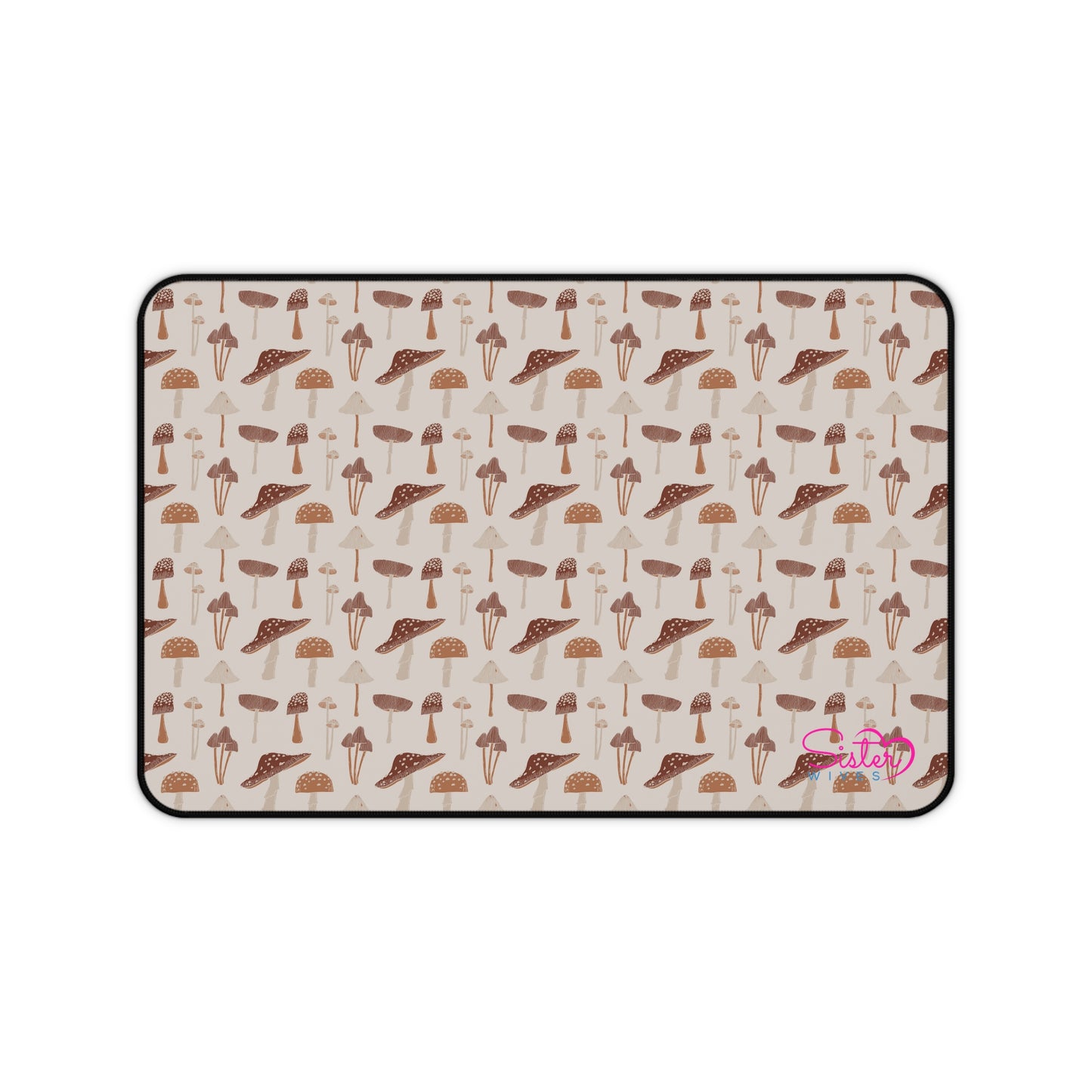 Brown Mushroom Desk Mat – Aesthetic Office Mouse Pad, Neoprene Extended Desk Mat, Polyamory Friendly Workspace Decor, Love-Positive Home Office Accessory
