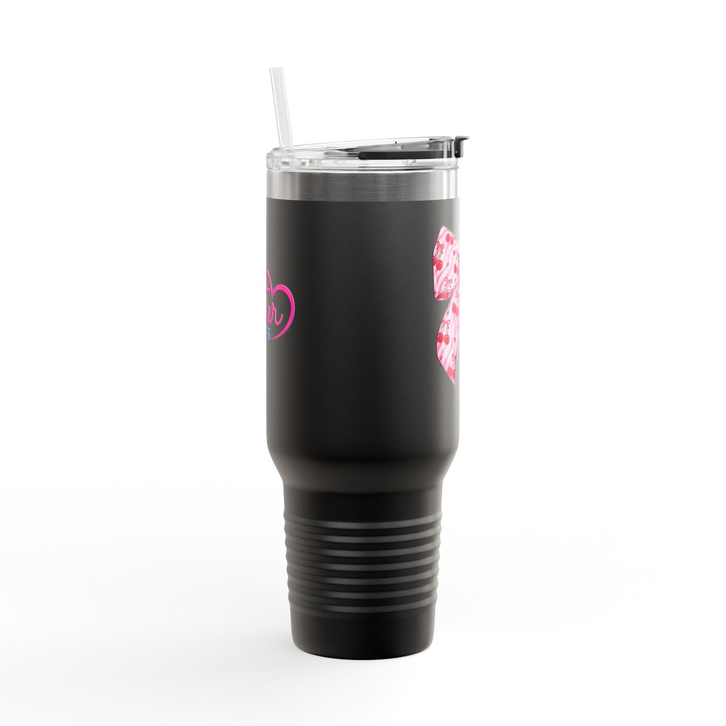 Pink Bow 40oz Insulated Travel Mug – Coquette Aesthetic Stainless Steel Tumbler with Straw | Cute Feminine BPA-Free Cup