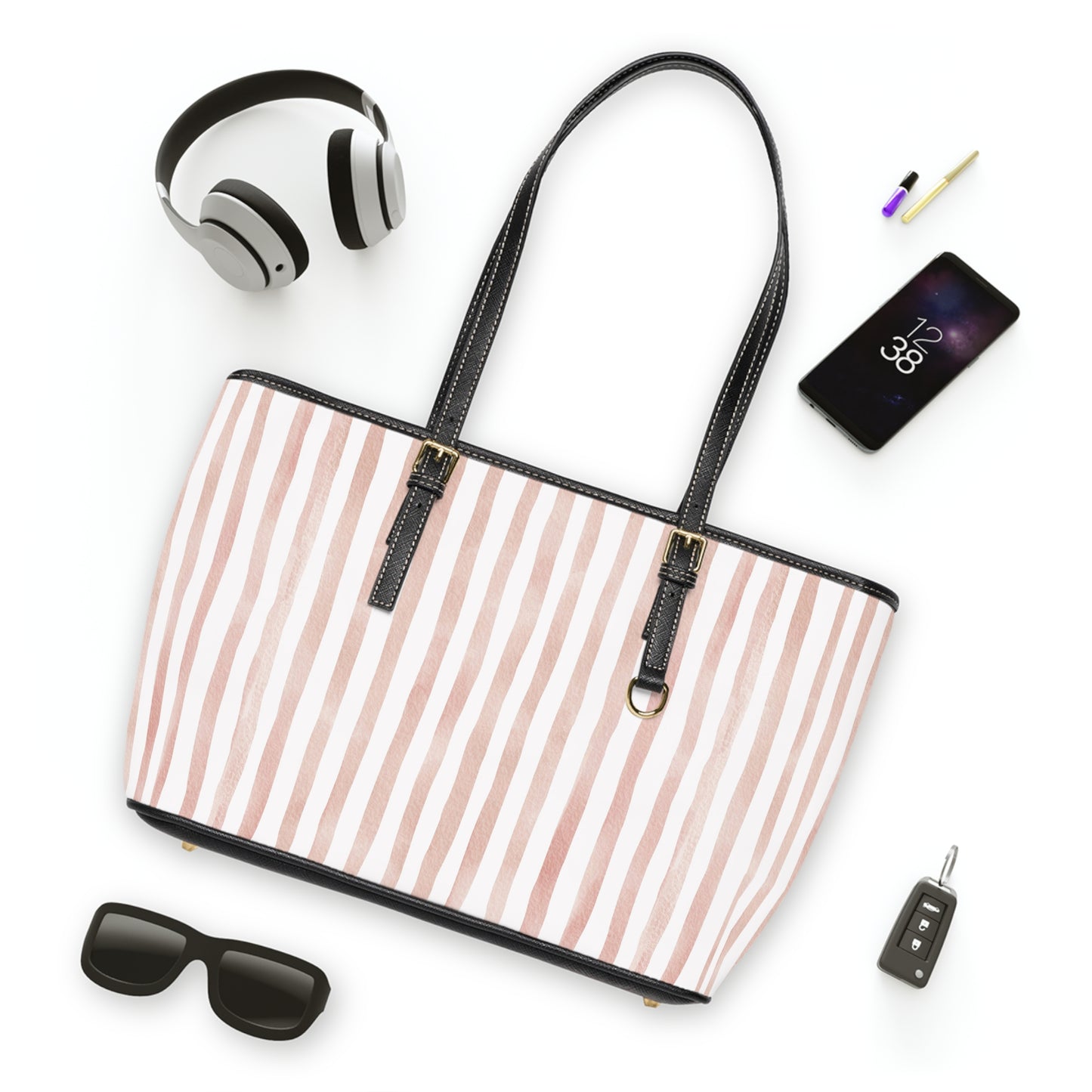 XL Stripe Shoulder Purse – Polyamory Sisterwives ENM Friendly Tote | Swinger Lifestyle Handbag | Soft Blush Minimalist Weekend Bag