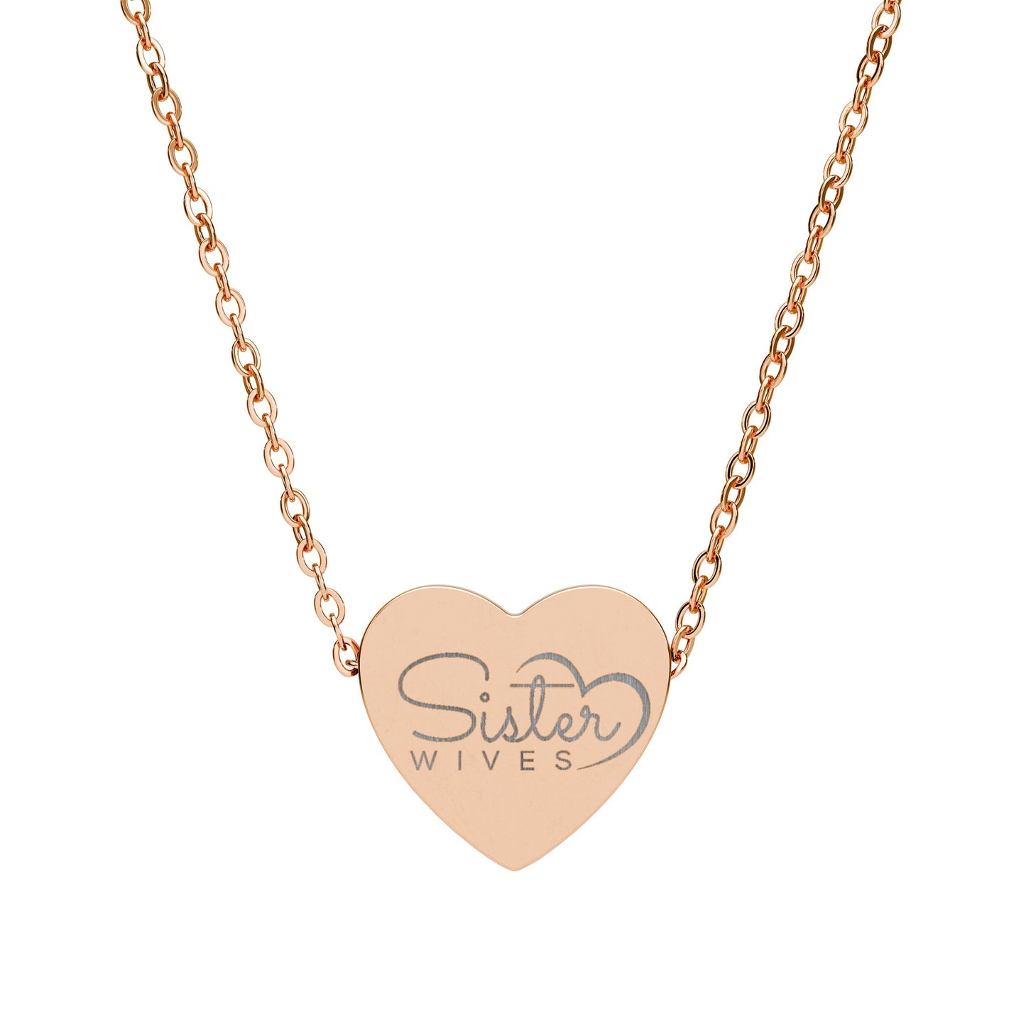 Sister Wives Logo Engraved Heart Necklace — 'Sister Wives' Script Pendant, Personalized Stainless Steel Gift