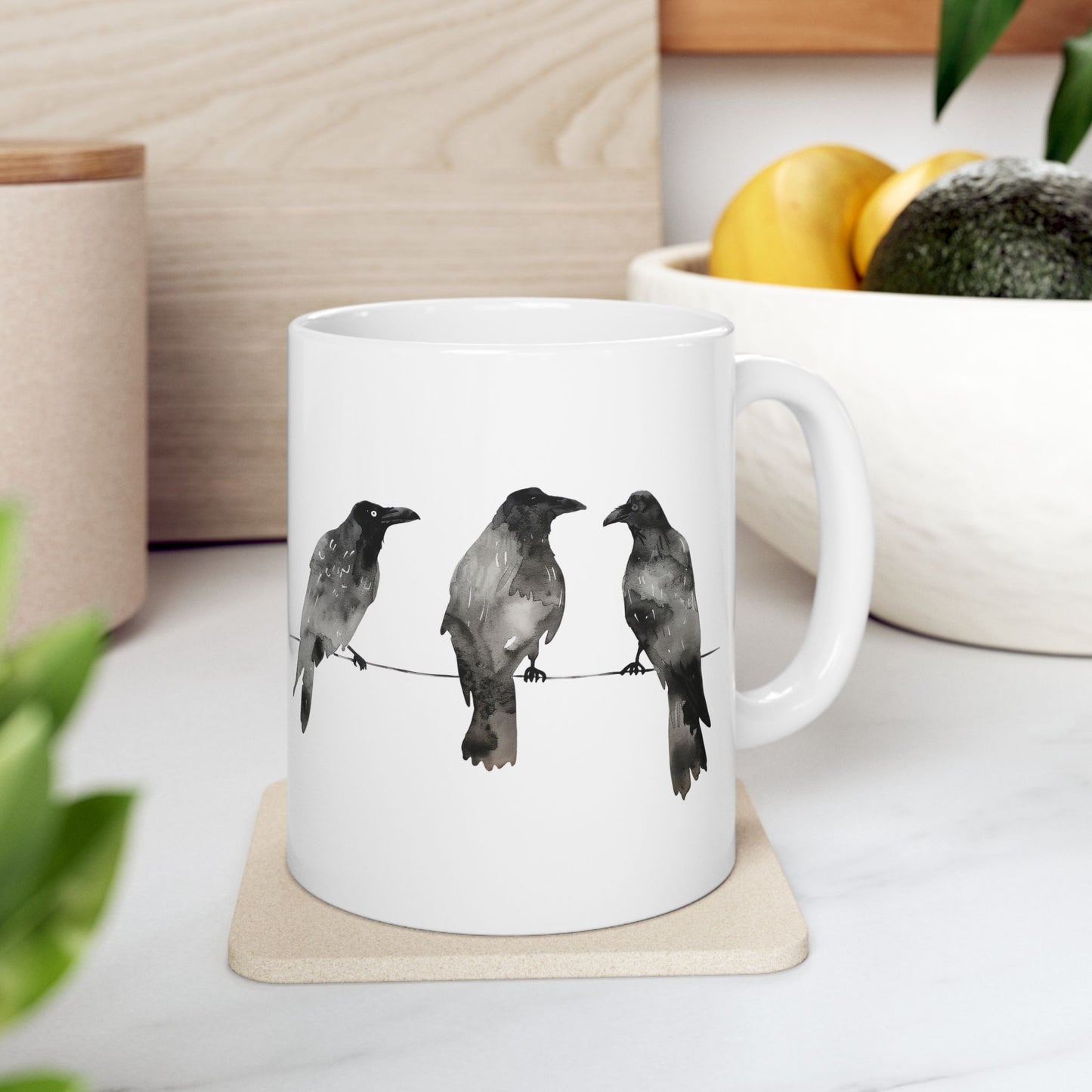 Three Crows Mug | Chosen Family Coffee Cup | Polyamory & Sisterwives Symbol Mug | Ethical Non-Monogamy Gift | Cozy Ceramic Mug