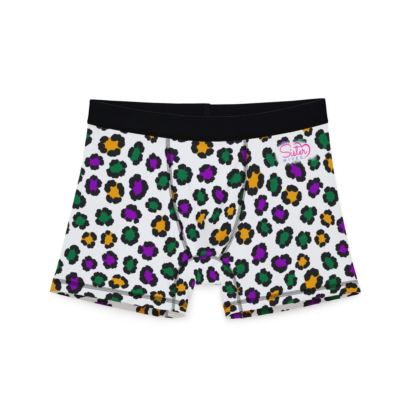 Mardi Gras Cheetah Print Men’s Boxer Briefs | Polyamory ENM Pride Underwear, Matching Couples Underwear