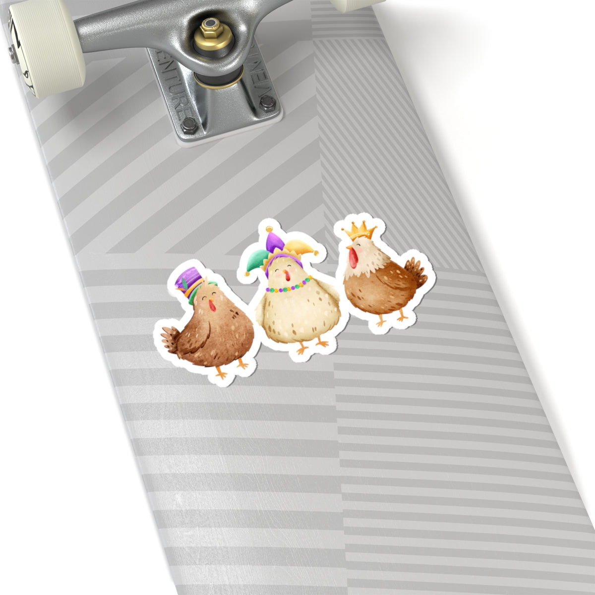 Throuple Mardi Gras Chickens Kiss‑Cut Sticker | Polyamory ENM Pride Decal | Chosen Family Laptop Sticker