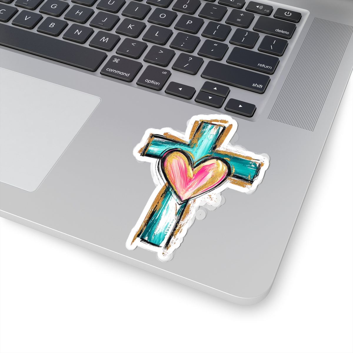 Cross With Heart Kiss Cut Sticker – Faith Inspired Vinyl Sticker | Love & Grace Christian Decal | Laptop Water Bottle Sticker