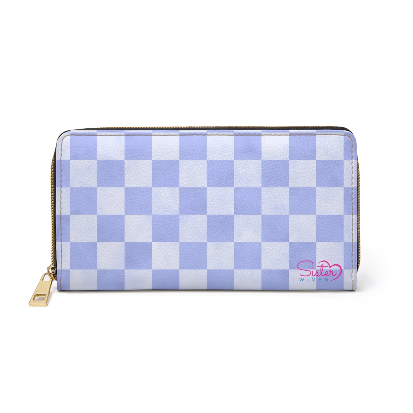 Checkered Blue Zipper Wallet | Polyamory Friendly Accessory | ENM Lifestyle Wallet | Inclusive Chosen Family Gift | Colorful Retro Checker Wallet