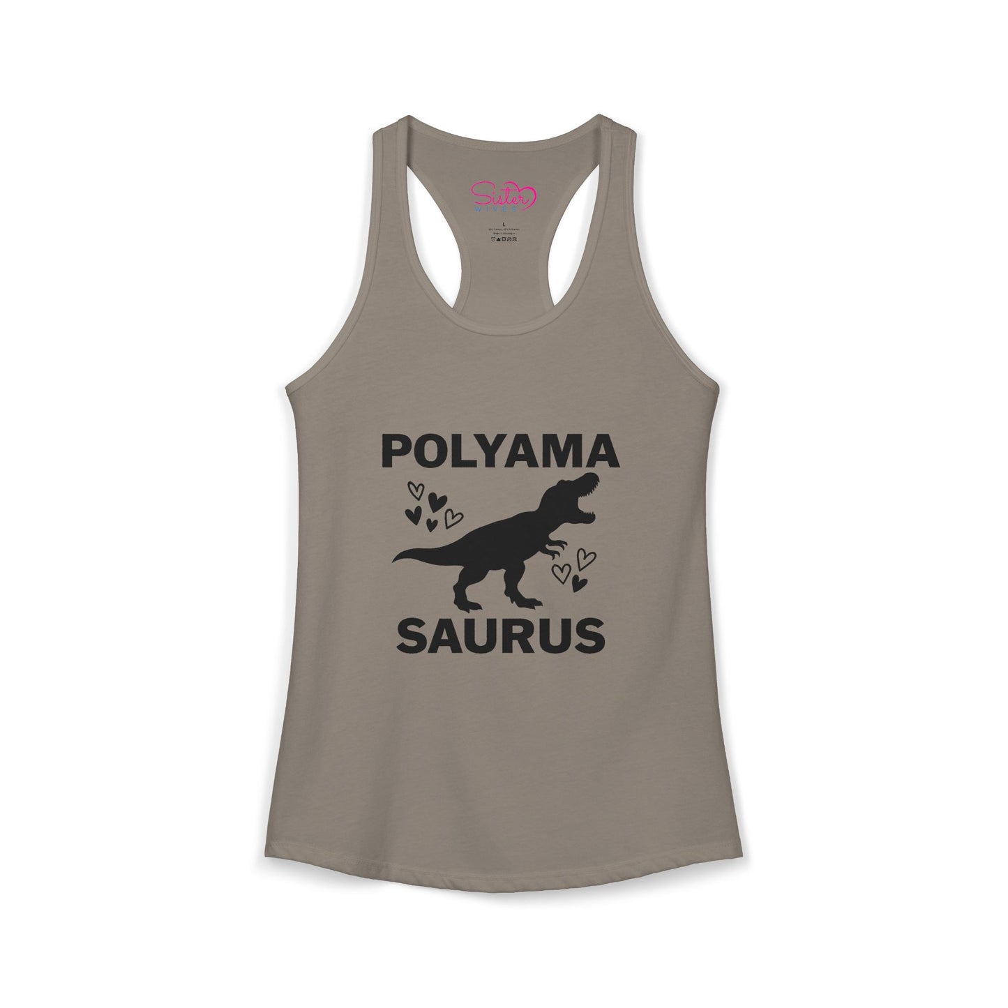 Polyamasaurus Racerback Tank | Polyamory & ENM Dinosaur Tank Top | Chosen Family Funny Summer Shirt | Inclusive Relationship Apparel