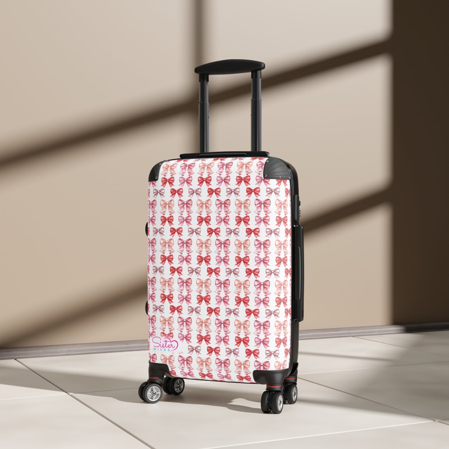 SisterWives Coquette Pink & Red Bows Suitcase - Luggage, Travel Gear, Vacation Essential, Summer Adventure Bag, Stylish Travel Accessory