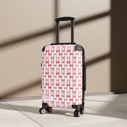 SisterWives Coquette Pink & Red Bows Suitcase - Luggage, Travel Gear, Vacation Essential, Summer Adventure Bag, Stylish Travel Accessory
