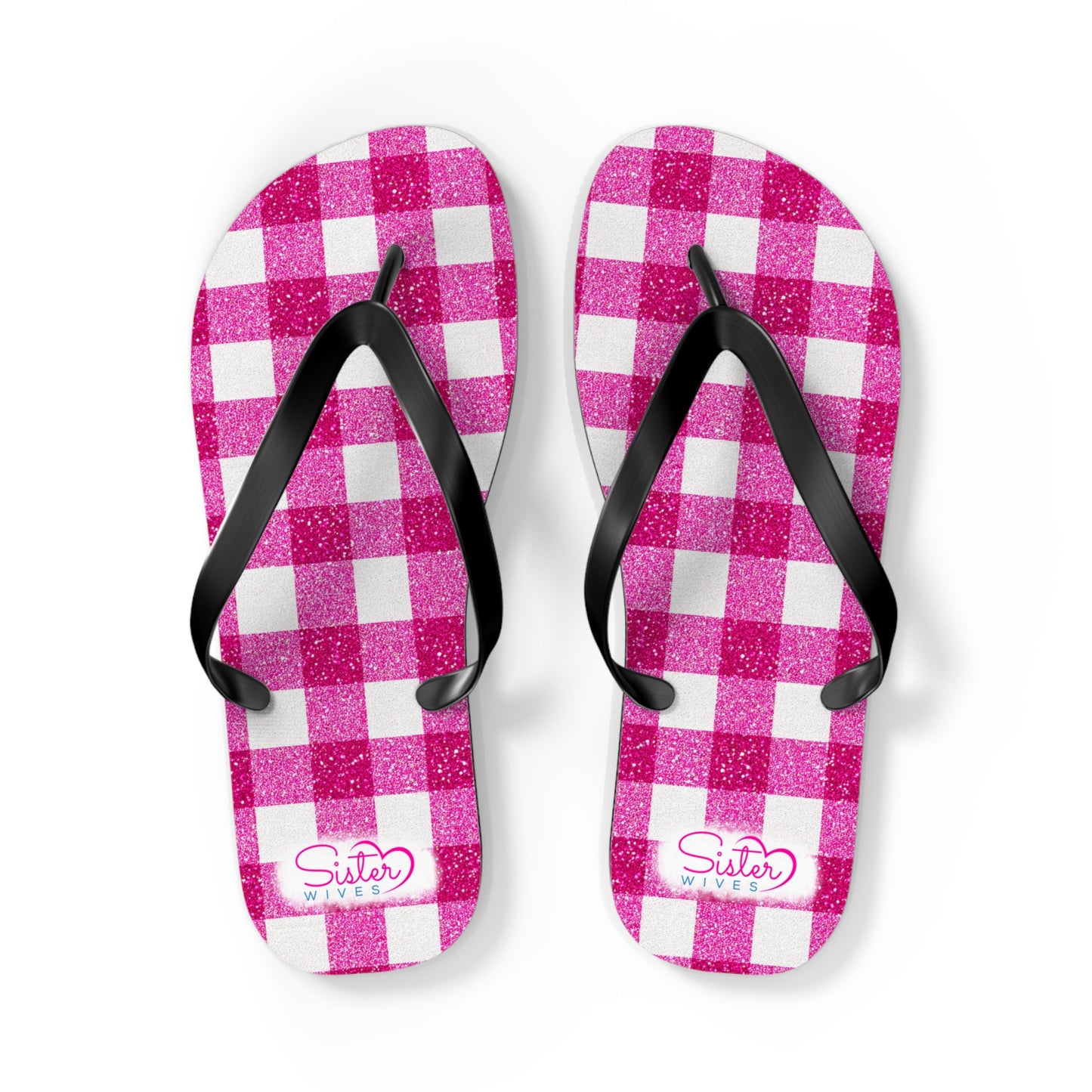 Pink Gingham Flip Flops for Women | Ethical Non Monogamy & Poly Lifestyle Sandals