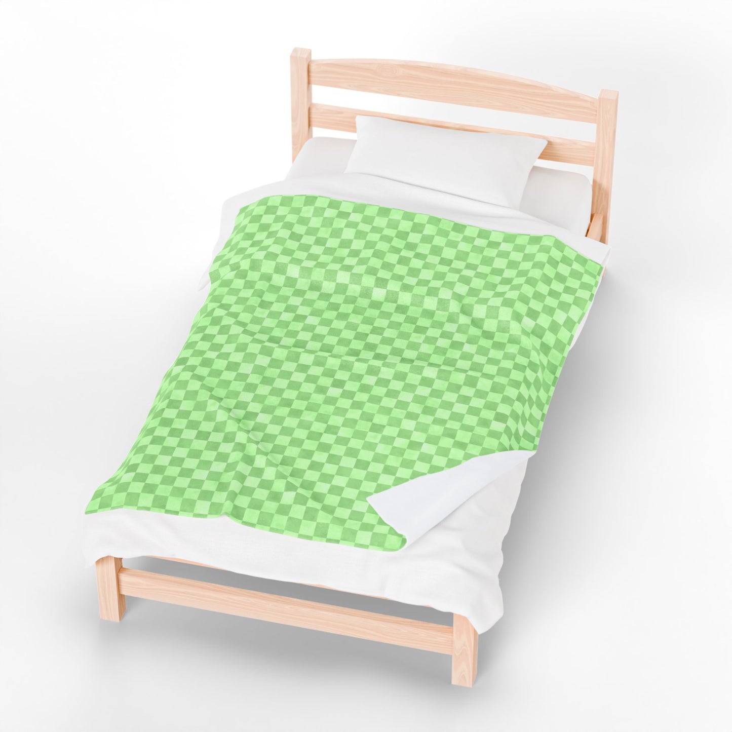 Green Checker Plush Blanket | Cozy Velveteen Throw | Polyamory & ENM Friendly Home Decor | Chosen Family Aesthetic Blanket