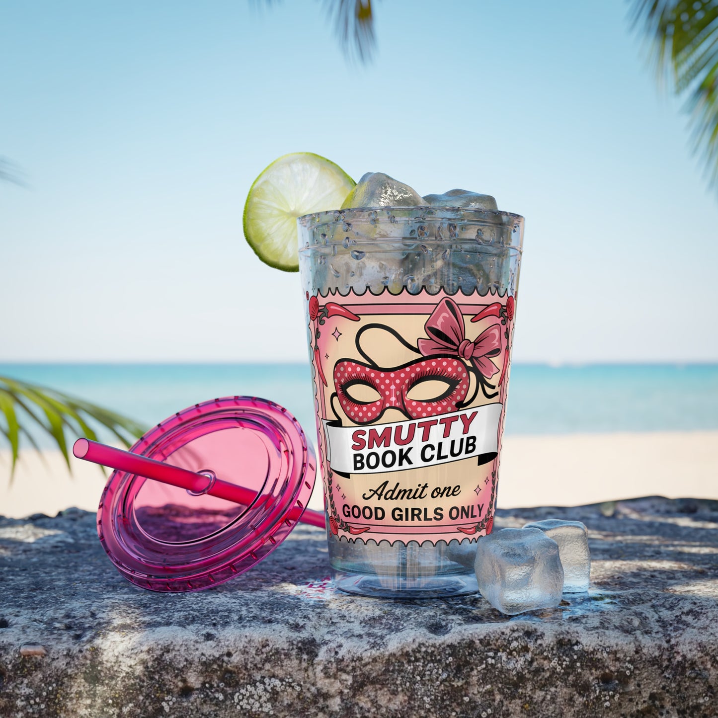 Admit One: Smutty Book Club – 16oz Sunsplash Tumbler | Polyamory Pride Cup | ENM Lifestyle Drinkware | Swinger Aesthetic Travel Cup | Spicy Romance Reader Gift | Poly, Open Relationship,...