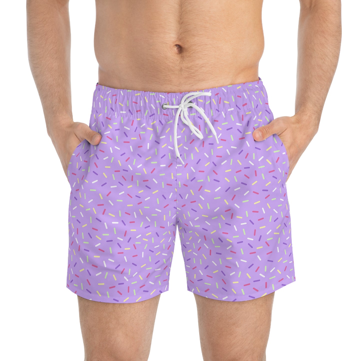 Men’s Rainbow Sprinkle Swim Trunks – Pastel Confetti Summer Swim Shorts, Fun Pool & Beach Board Shorts, Fast-Dry AOP Trunks
