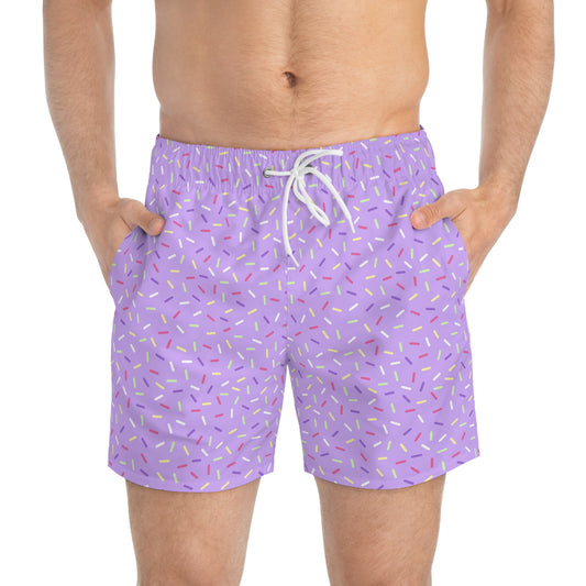 Men’s Rainbow Sprinkle Swim Trunks – Pastel Confetti Summer Swim Shorts, Fun Pool & Beach Board Shorts, Fast-Dry AOP Trunks